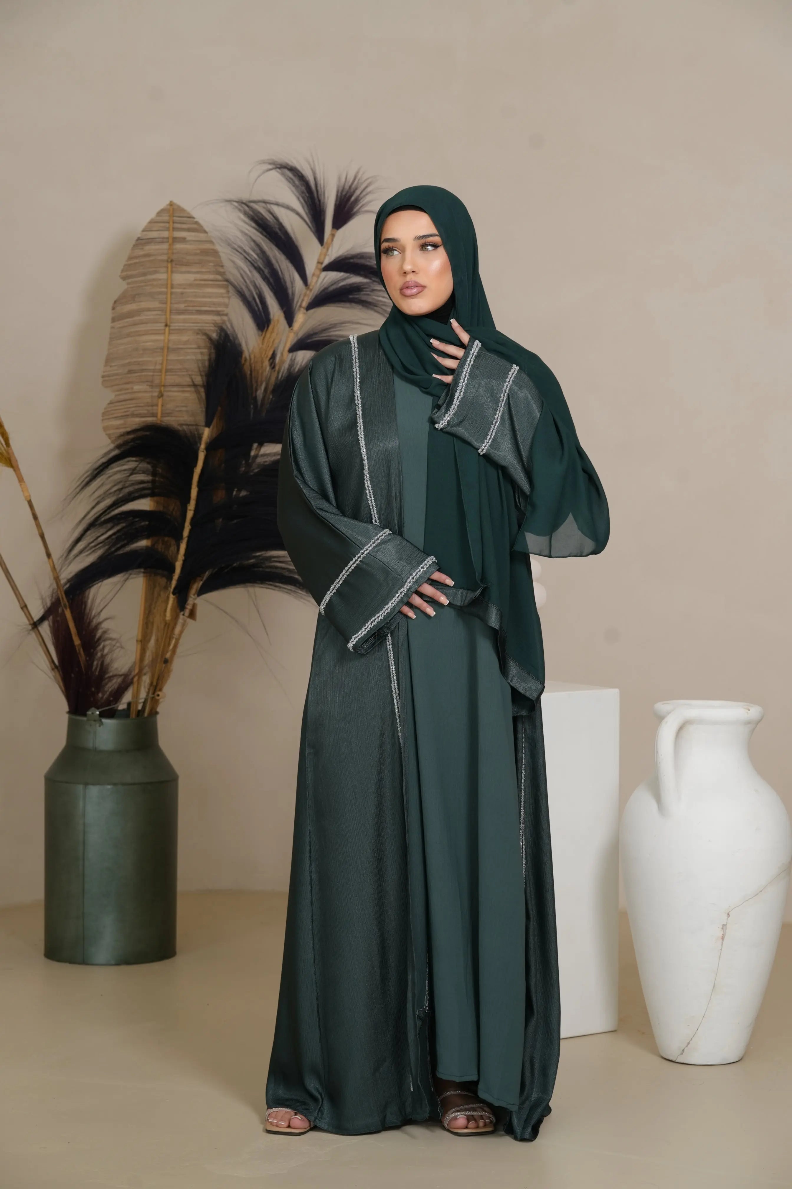 Brightstone shine Abaya -  Royal Green Losyana.Shop