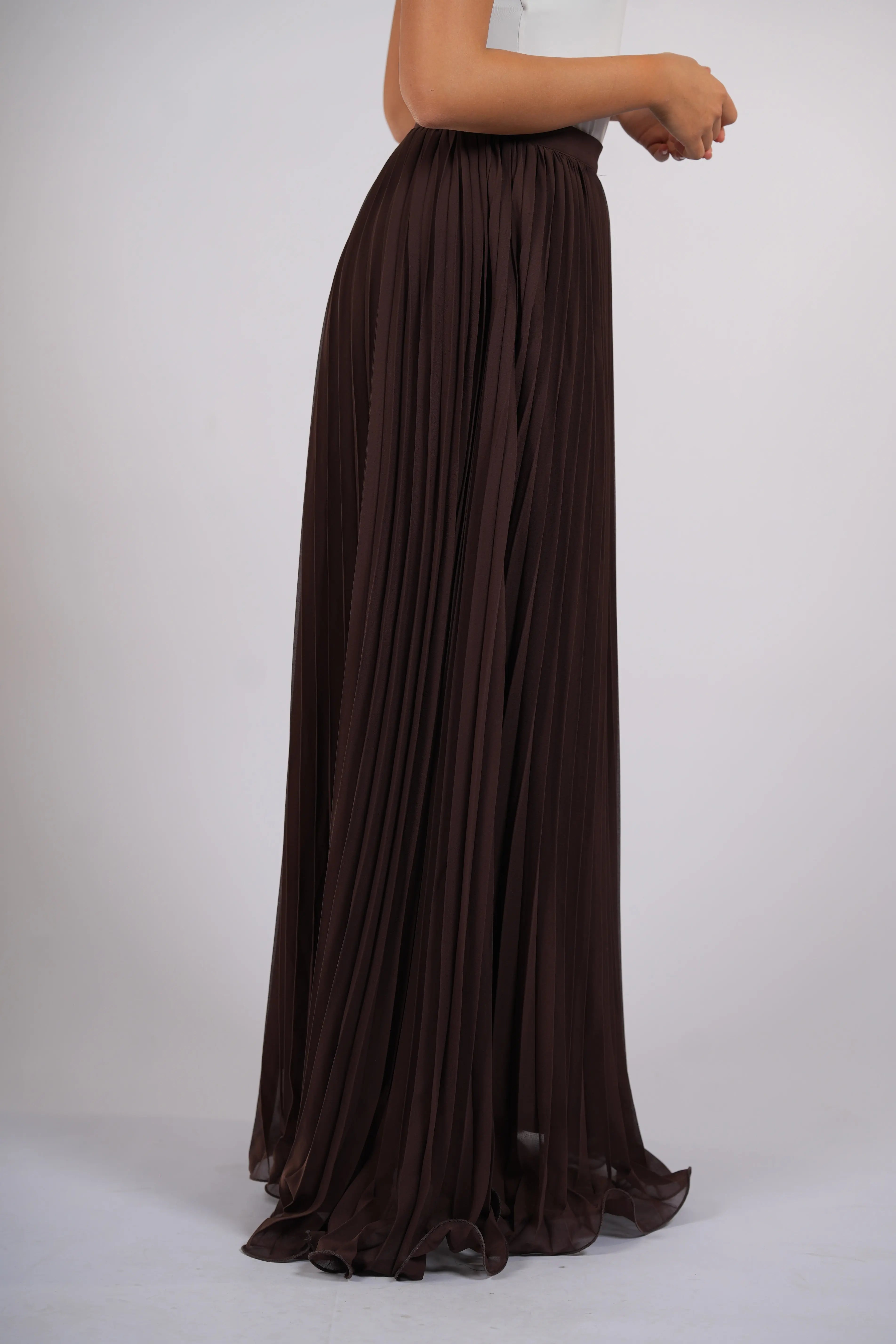 plisse skirt - dark brown Losyana.Shop
