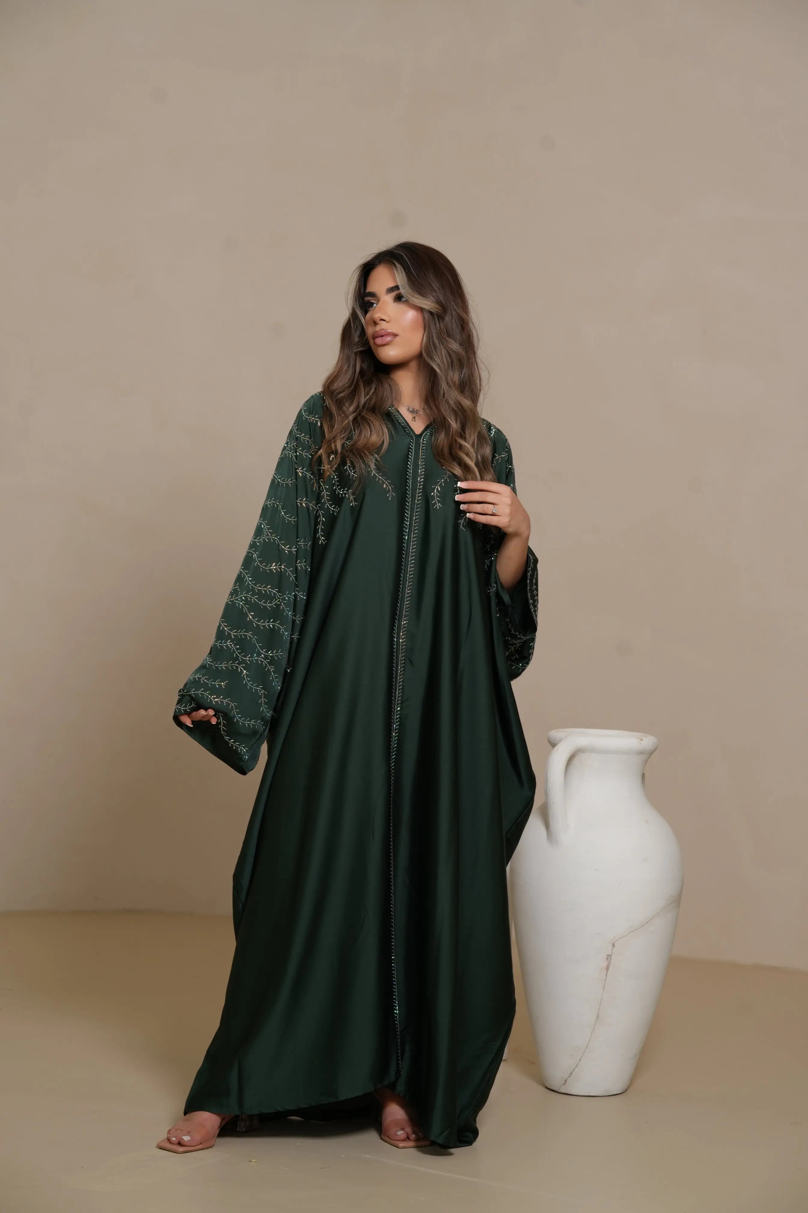 DXB Glitter Abaya - royal Green Losyana.Shop