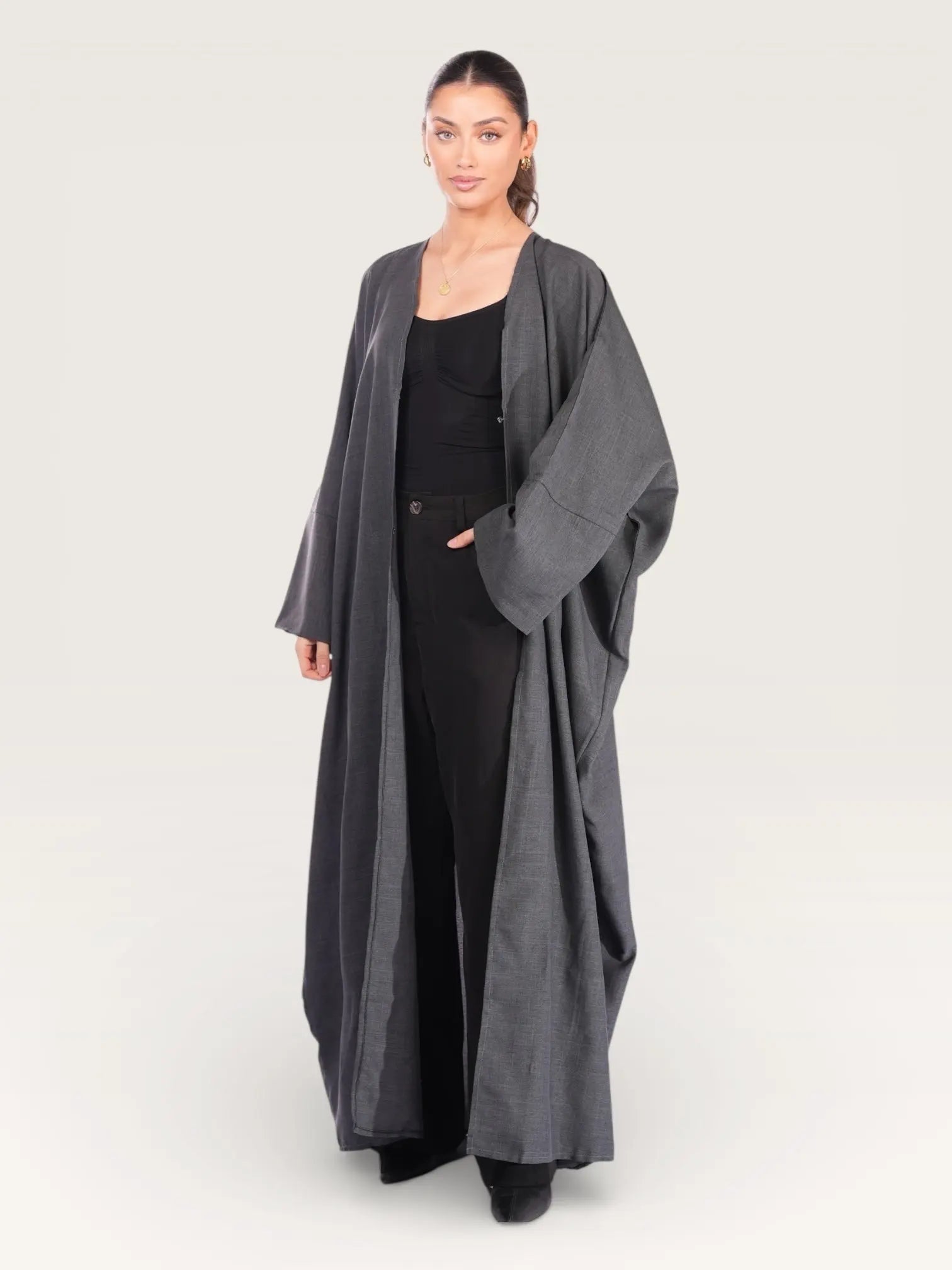 linen abaya - dark grey