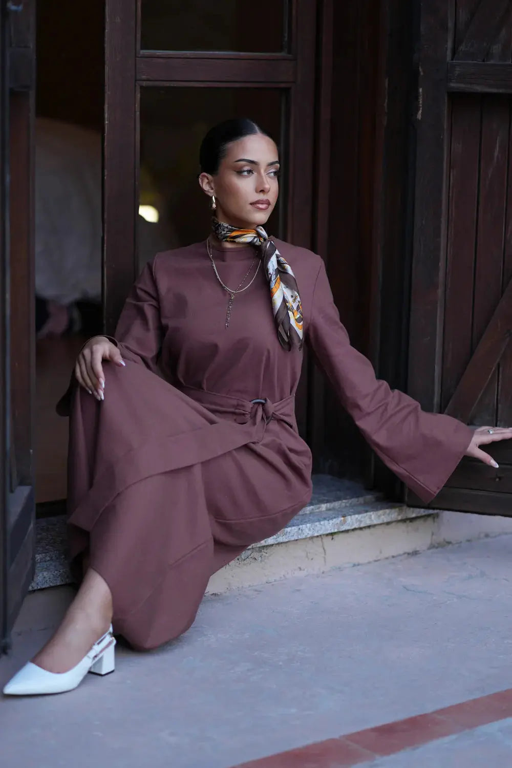 AMALFI LINEN DRESS - BROWN Losyana.nl