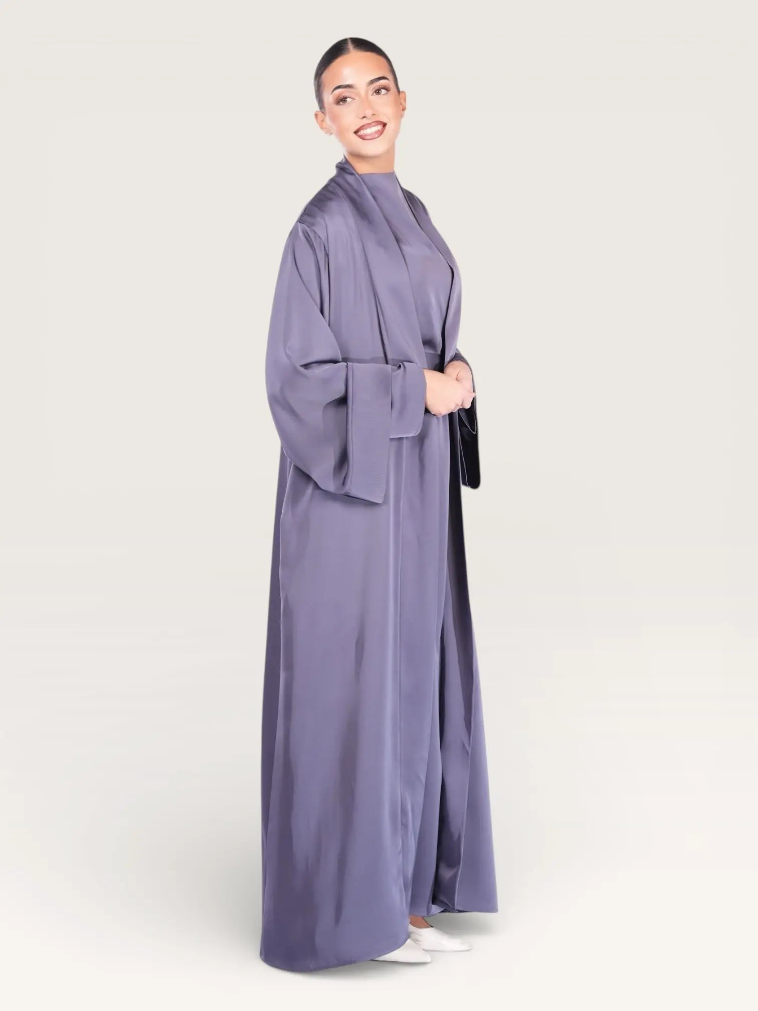 satin kimono abaya - midnight