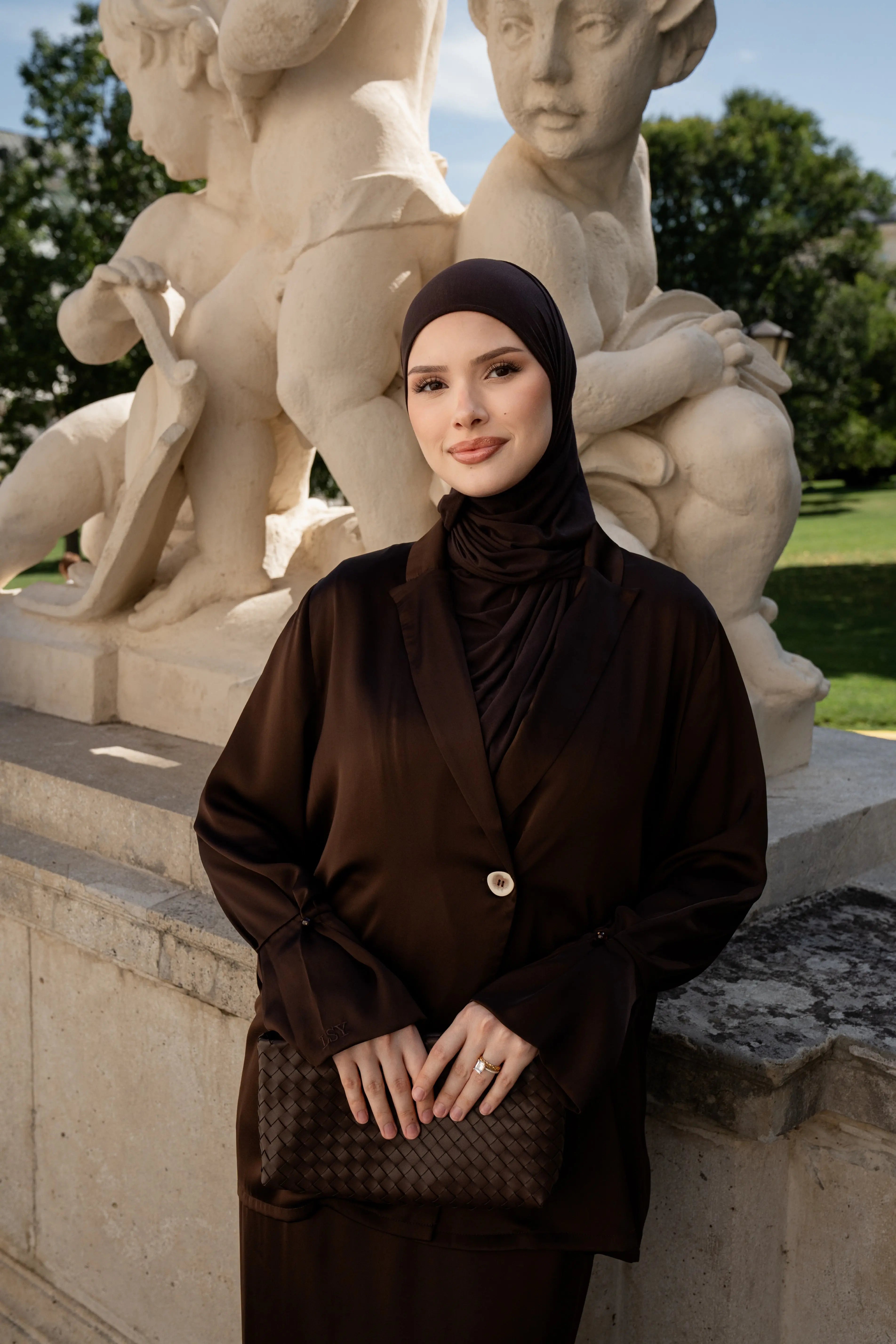 satin silk cardigan - espresso Losyana.Shop