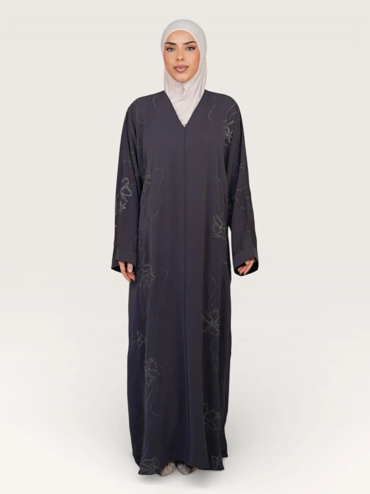 glitter abaya - dark grey