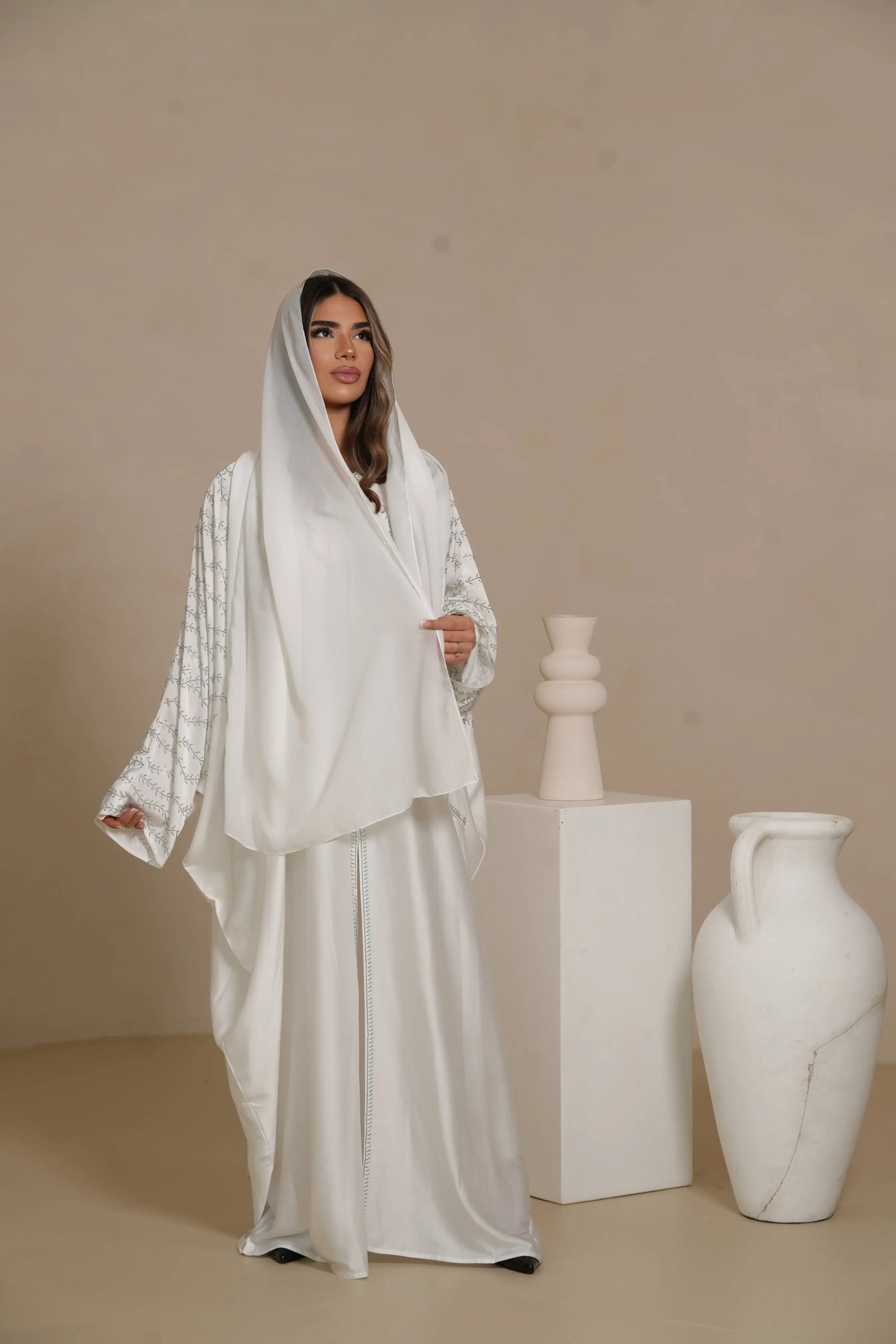 DXB Glitter Abaya - white Losyana.Shop