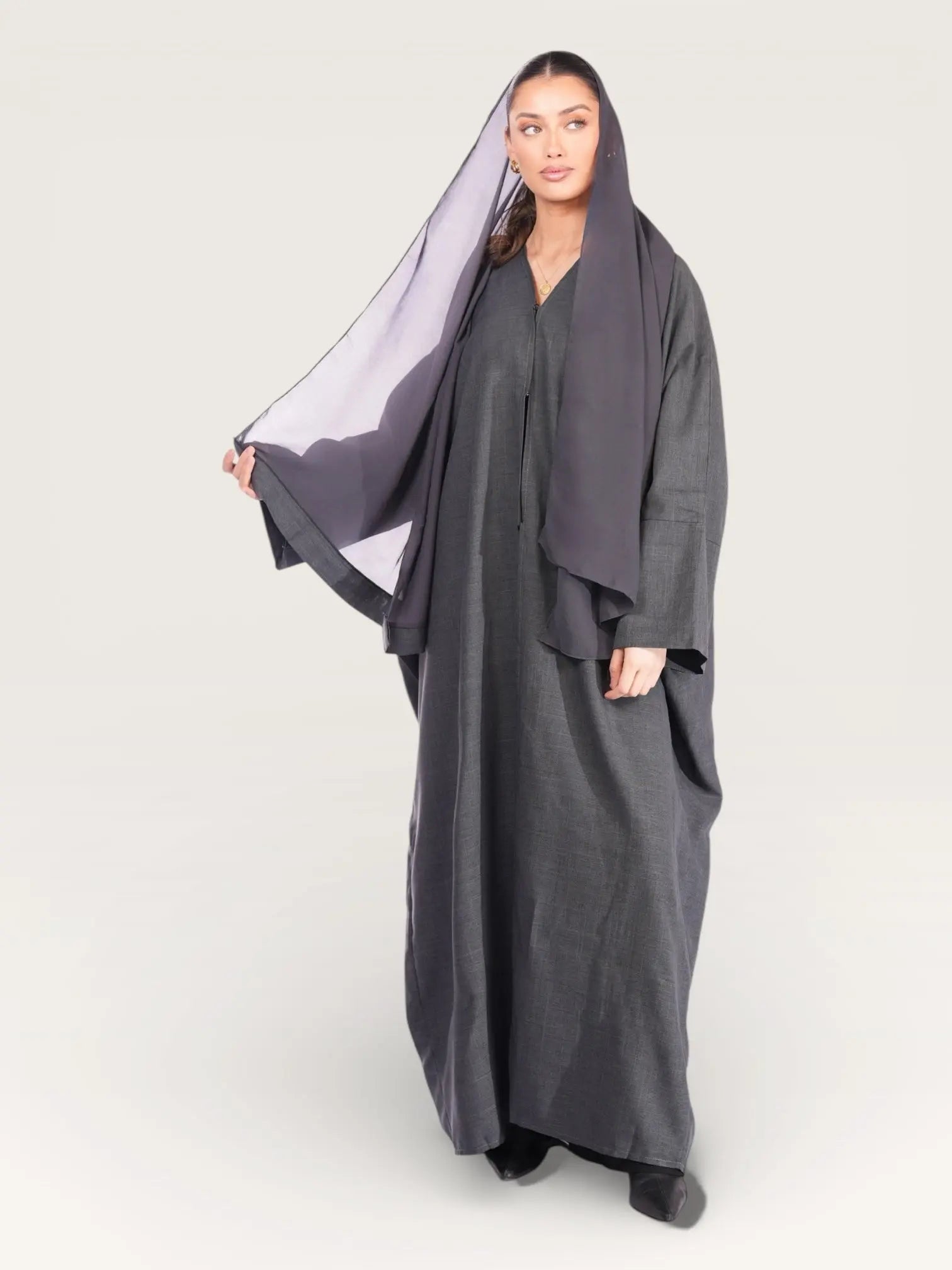 linen abaya - dark grey