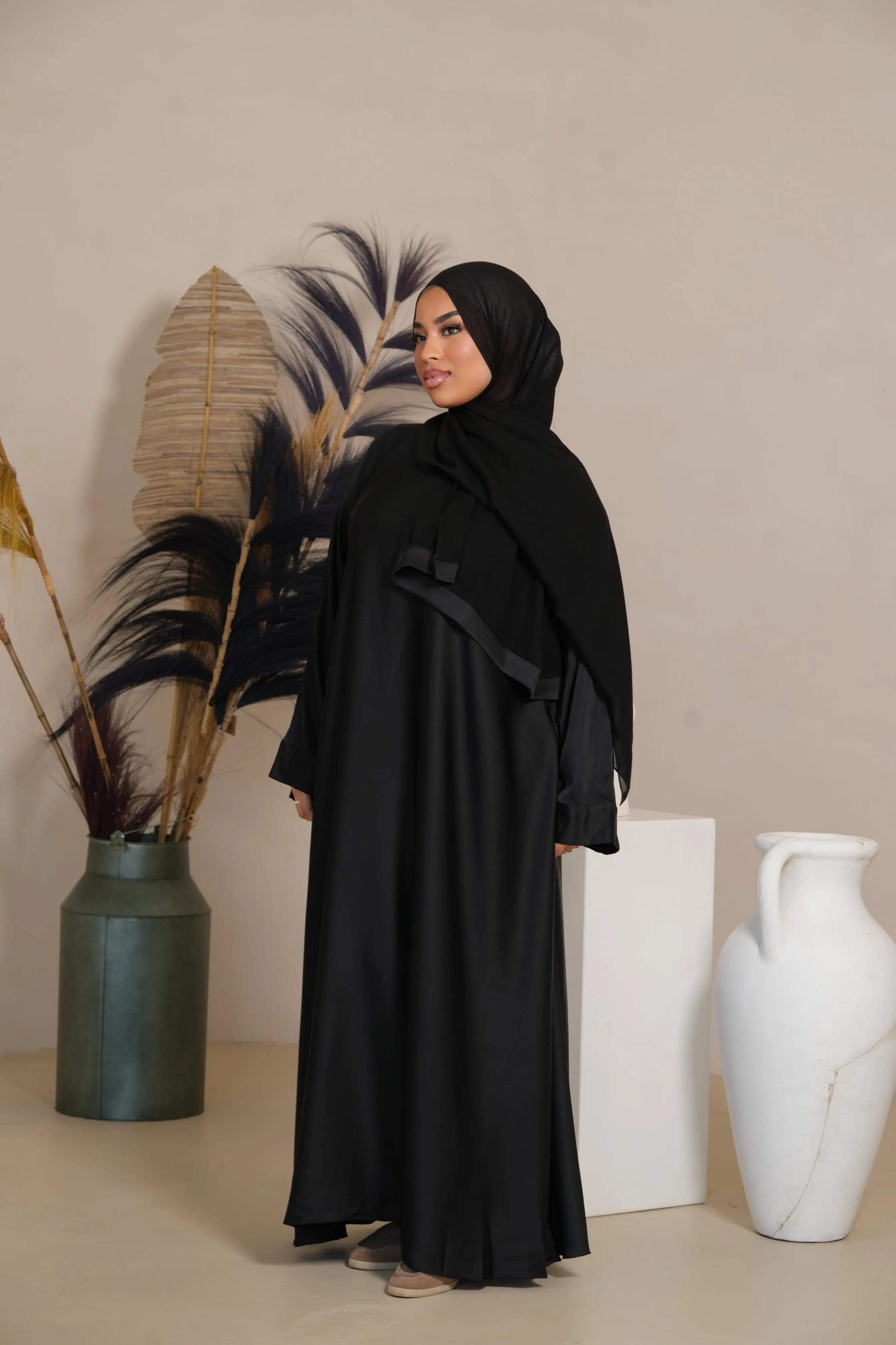 DXB Satin Abaya - black Losyana.Shop