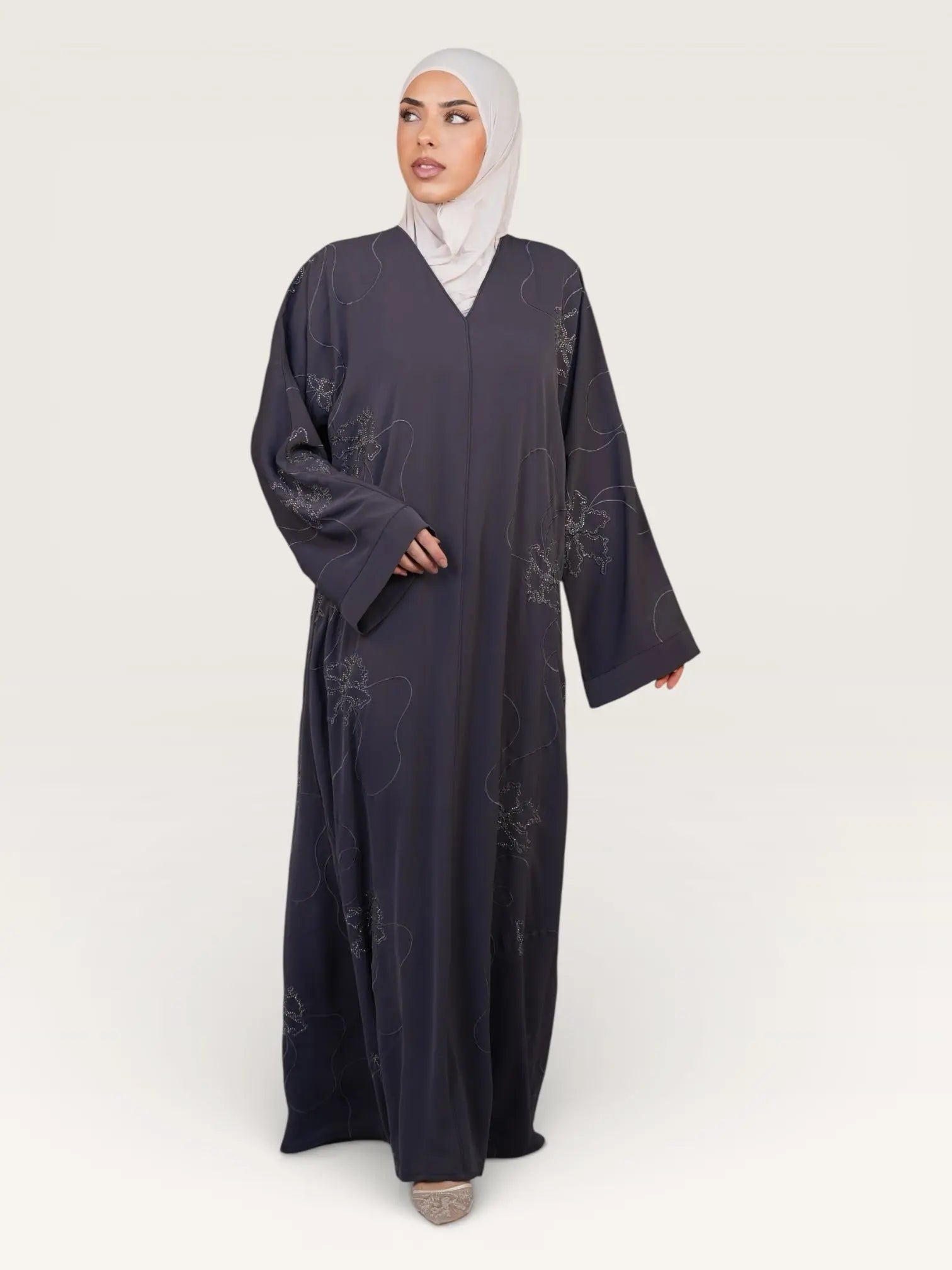 glitter abaya - dark grey