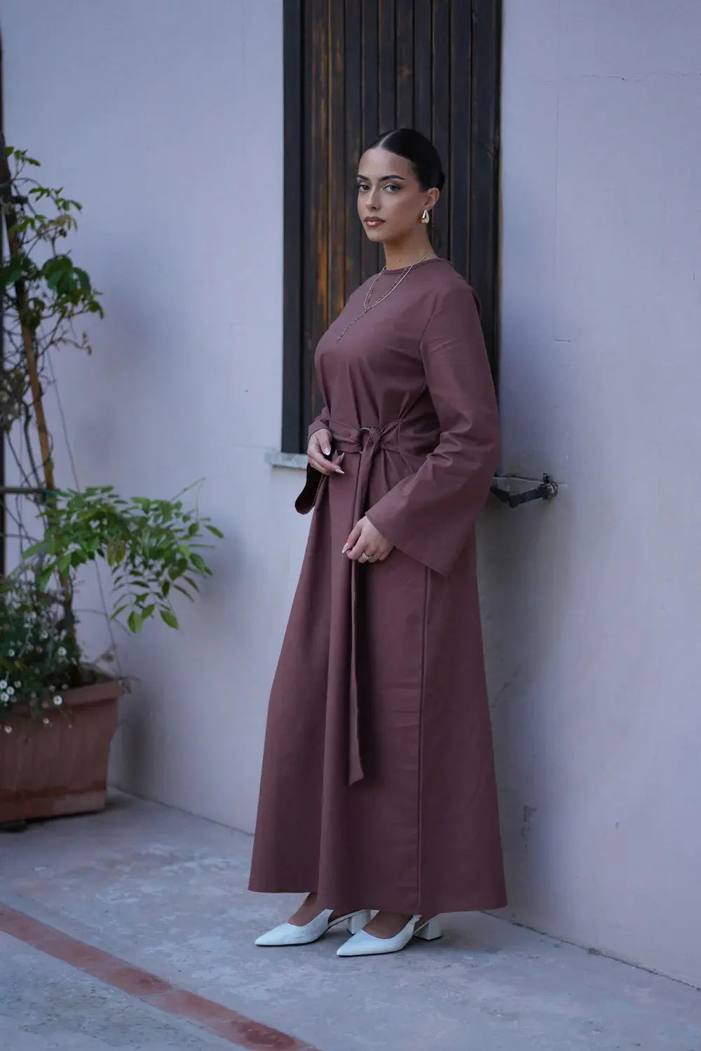 AMALFI LINEN DRESS - BROWN Losyana.nl