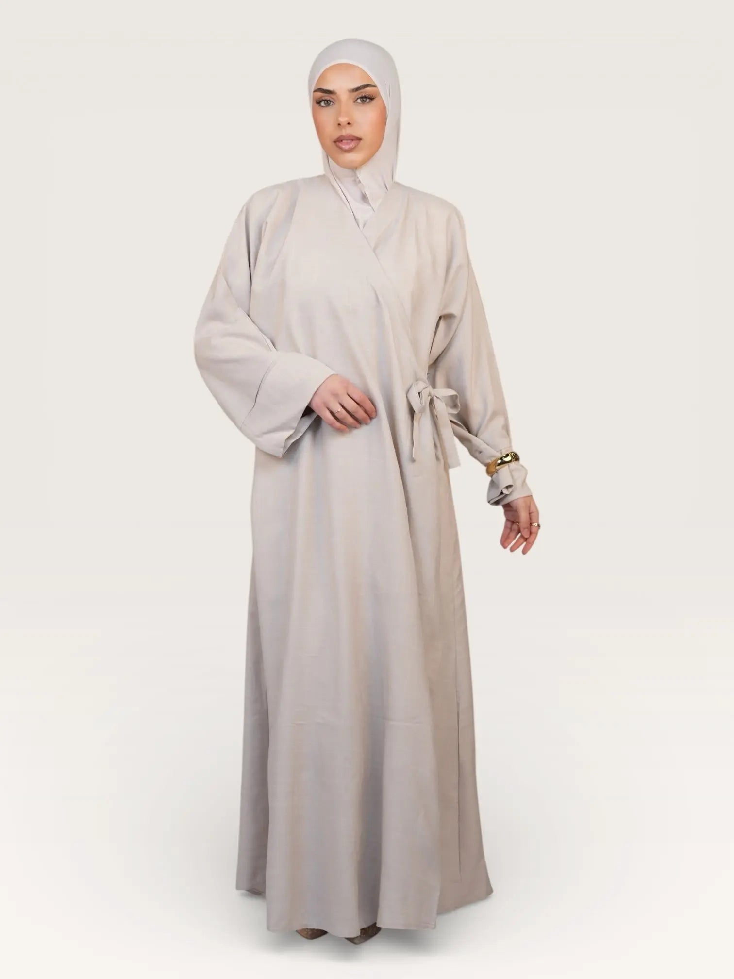 wickel linen abaya - grey