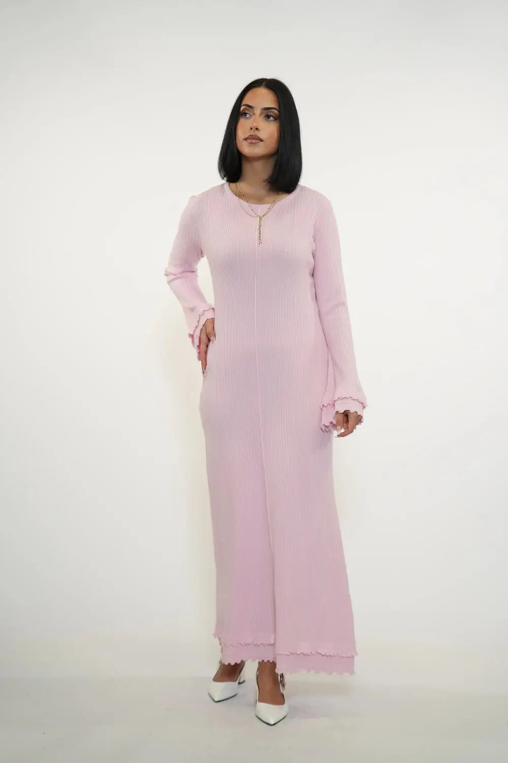 RUFFLED MAXI DRESS - ROSE Losyana.nl