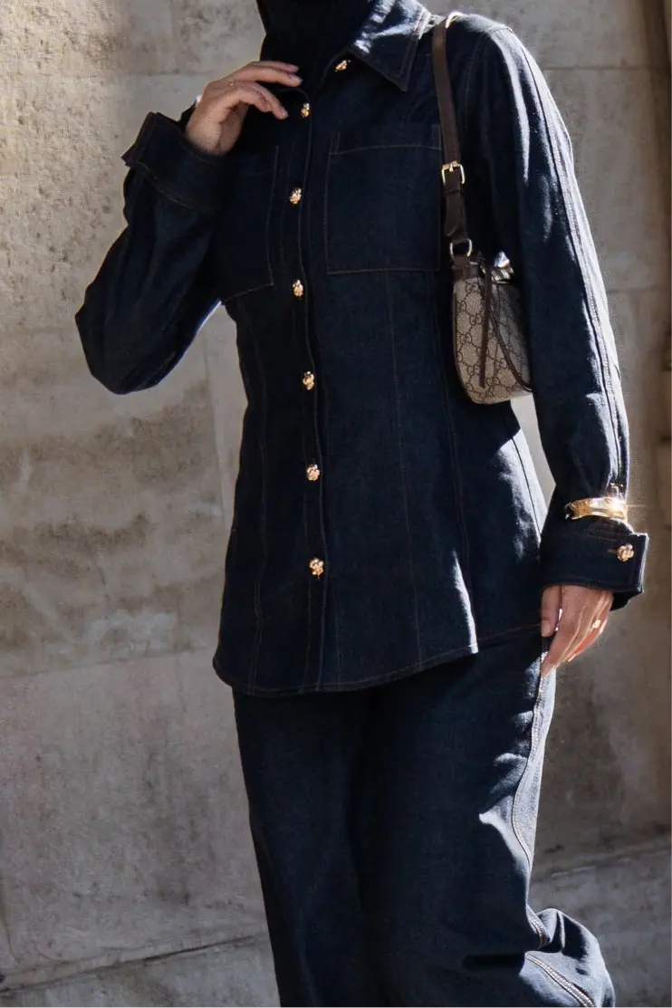 denim gold button shirt Losyana.Shop