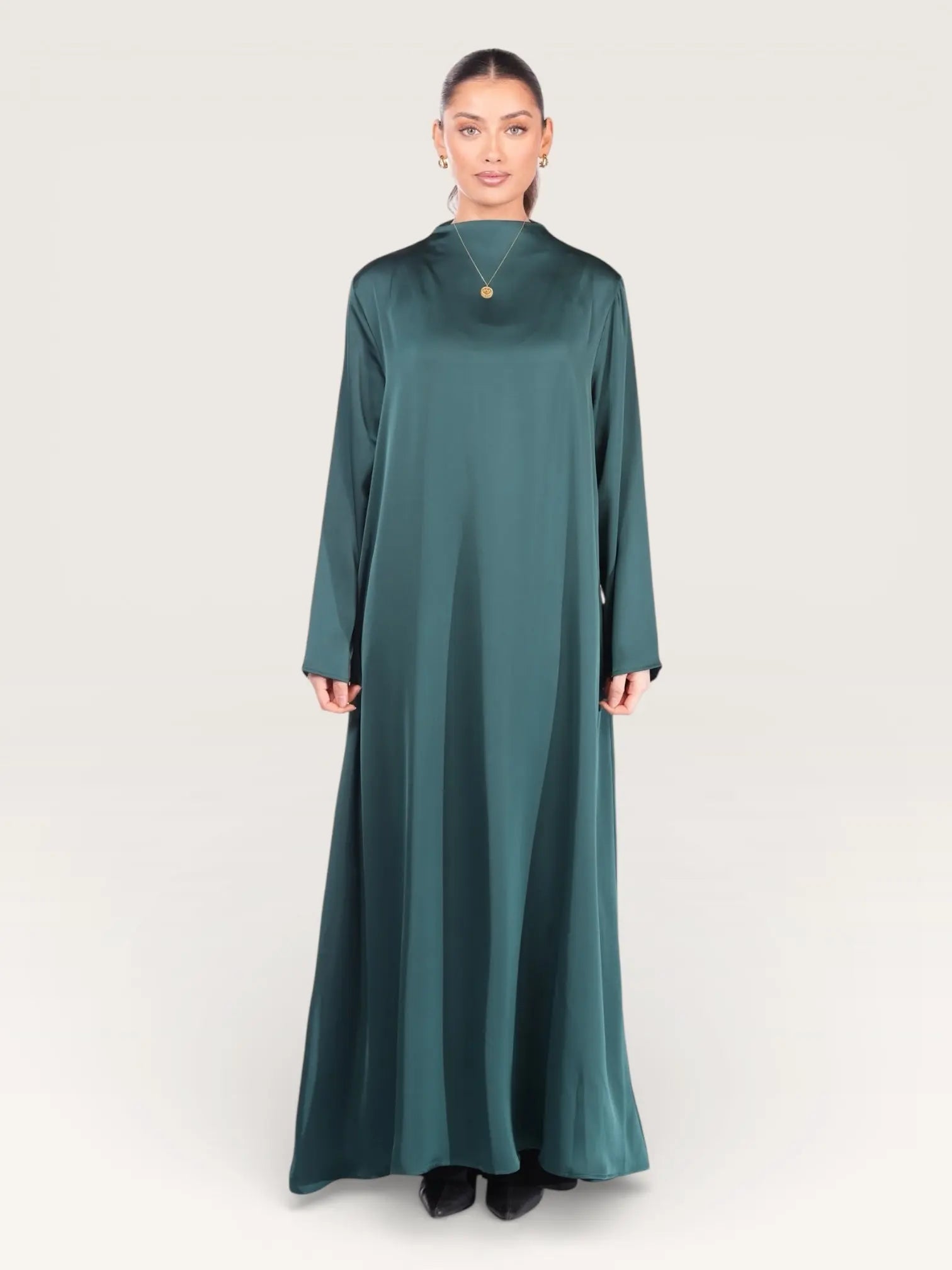 satin kimono abaya - royal green