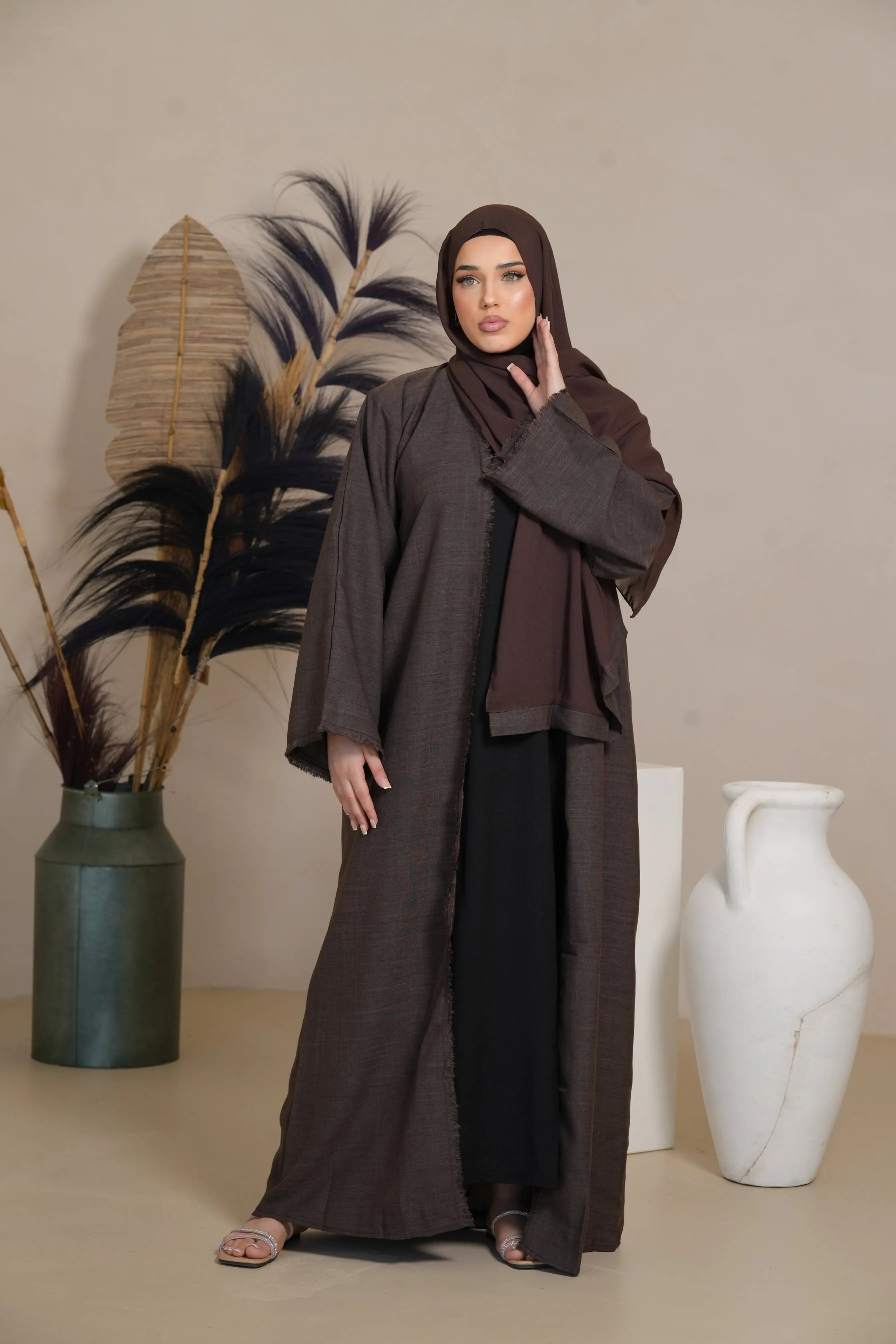 Fringles Linen Abaya - Brown Sugar Losyana.Shop