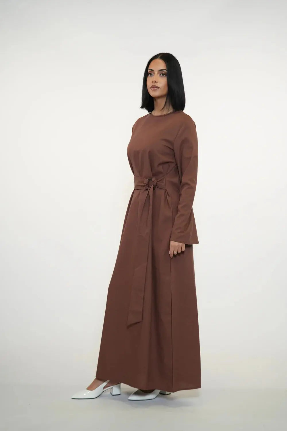 AMALFI LINEN DRESS - BROWN Losyana.nl