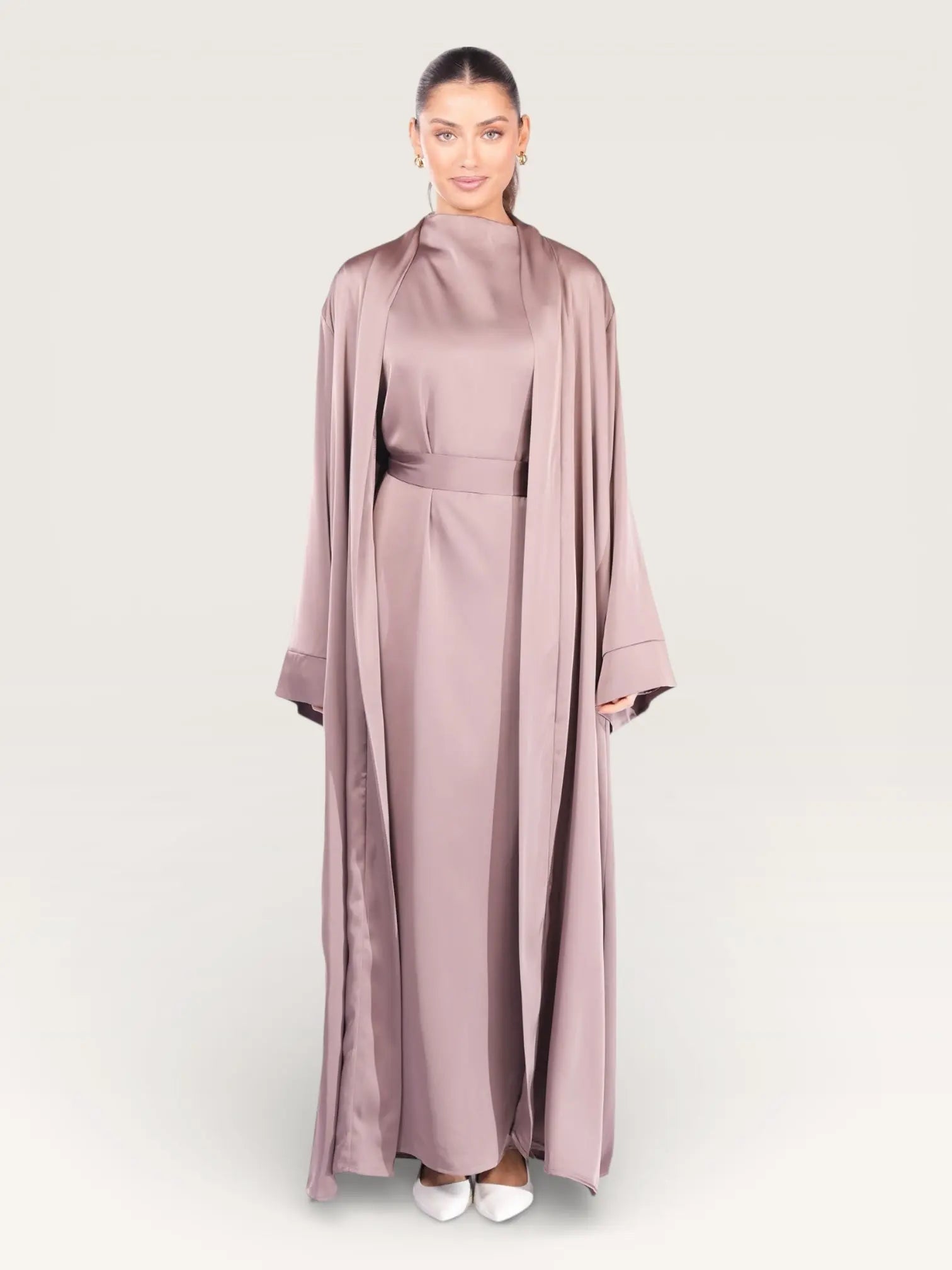 satin kimono abaya - rose taupe