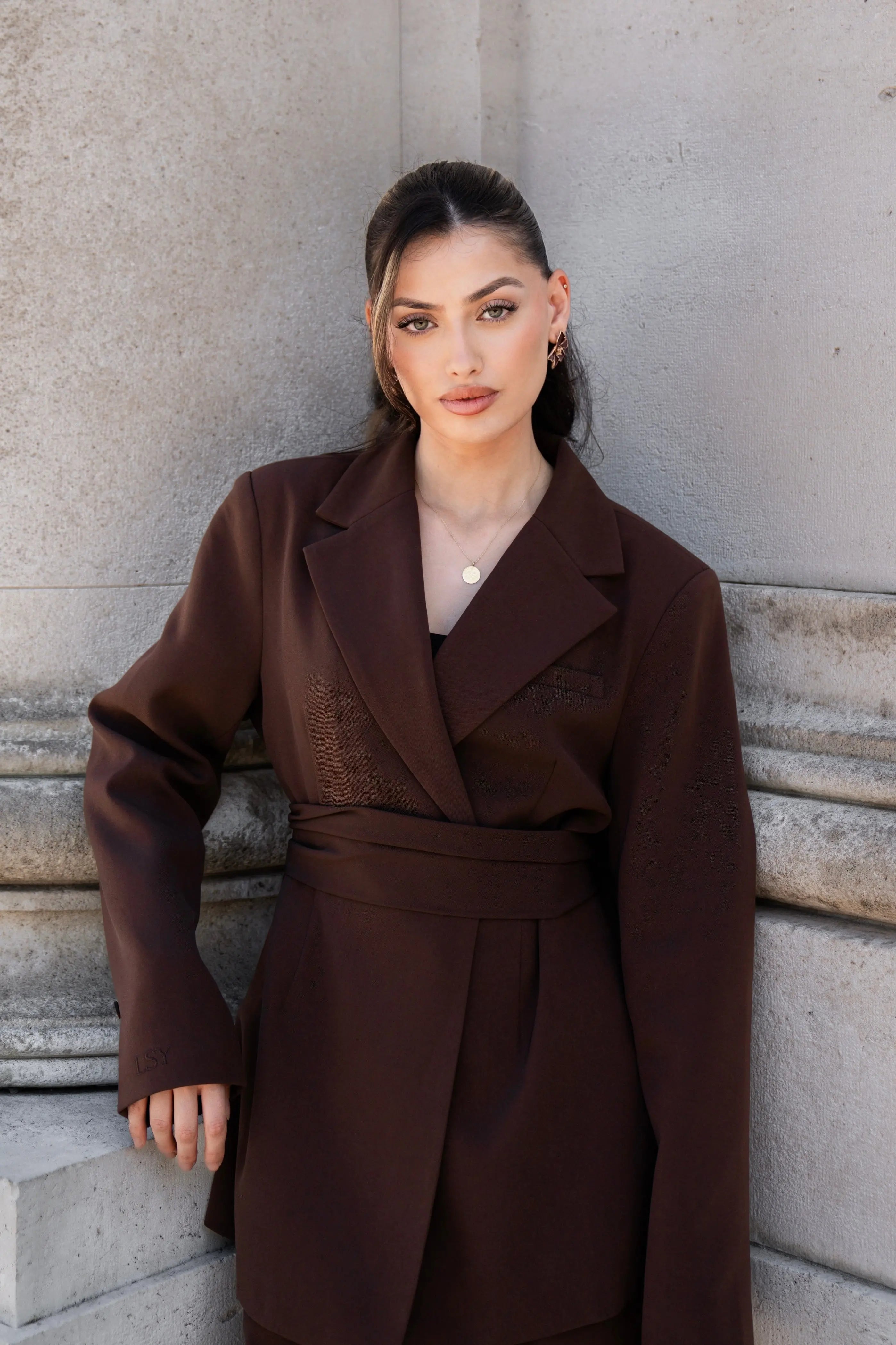 the noble belted blazer - mocca mousse Losyana.Shop