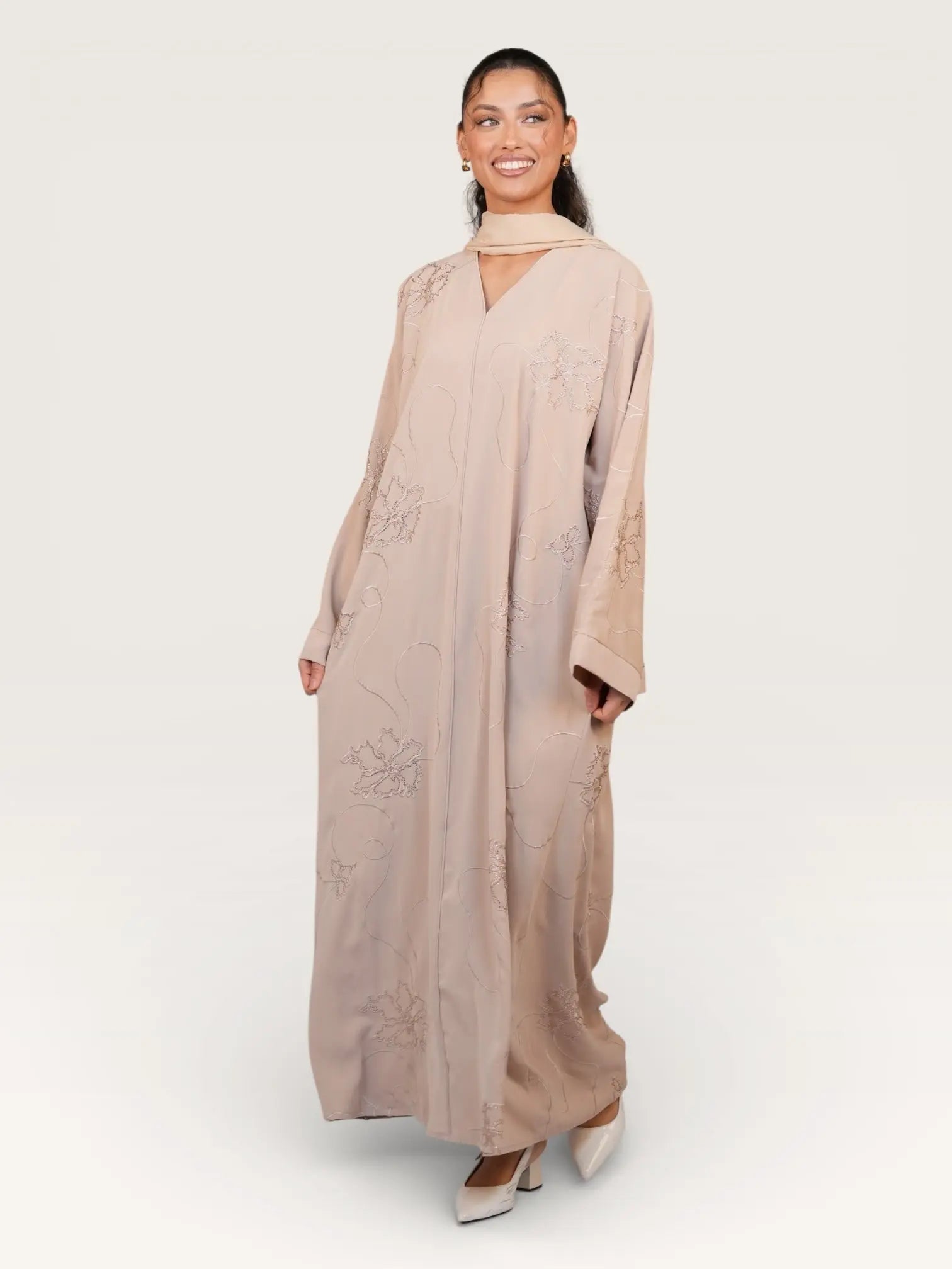 glitter abaya - beige