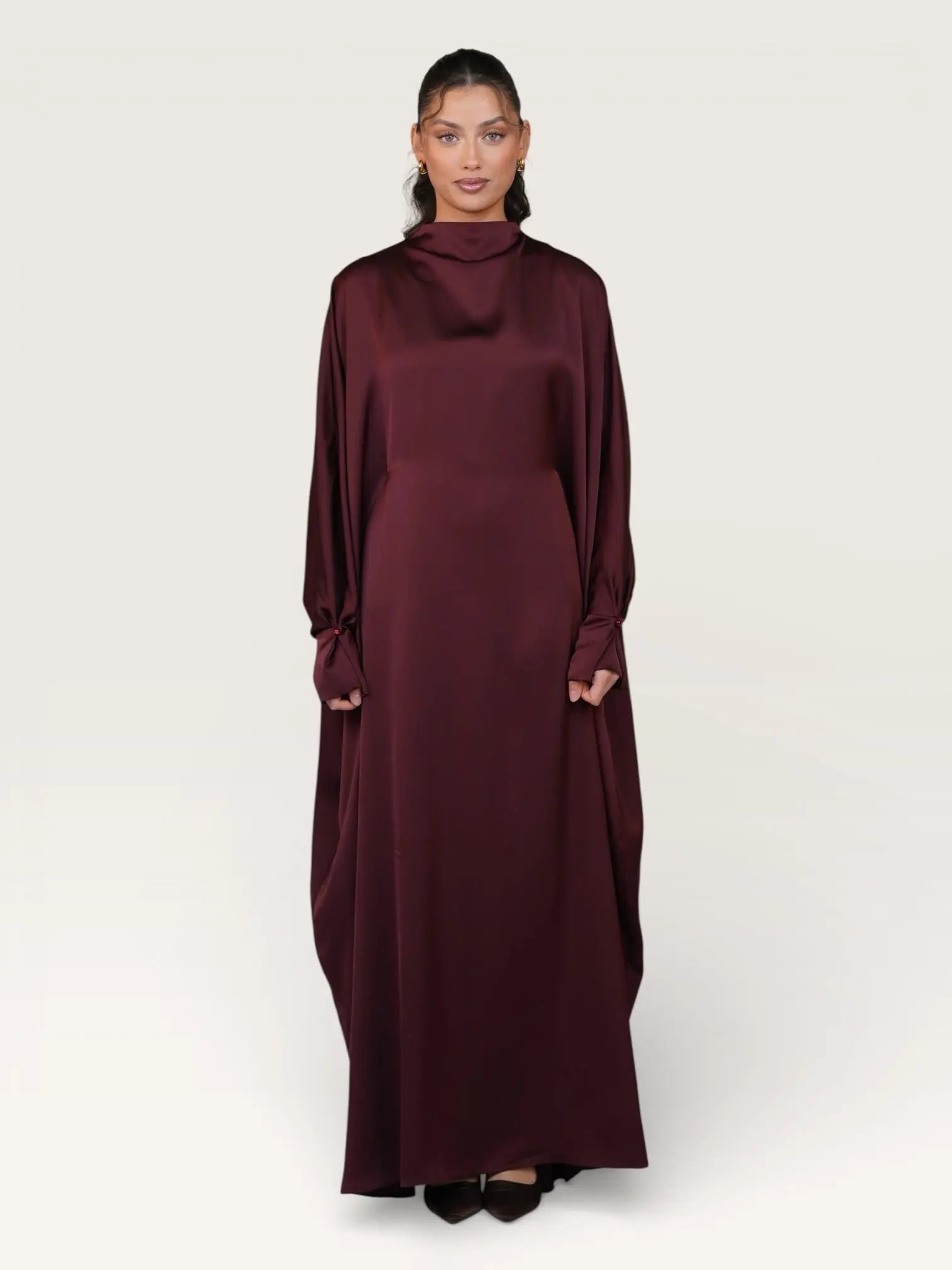 arabian satin abaya - bordeaux
