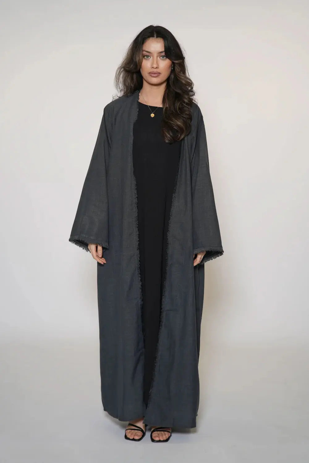 Fringles Linen Abaya - Dark Grey Losyana.Shop