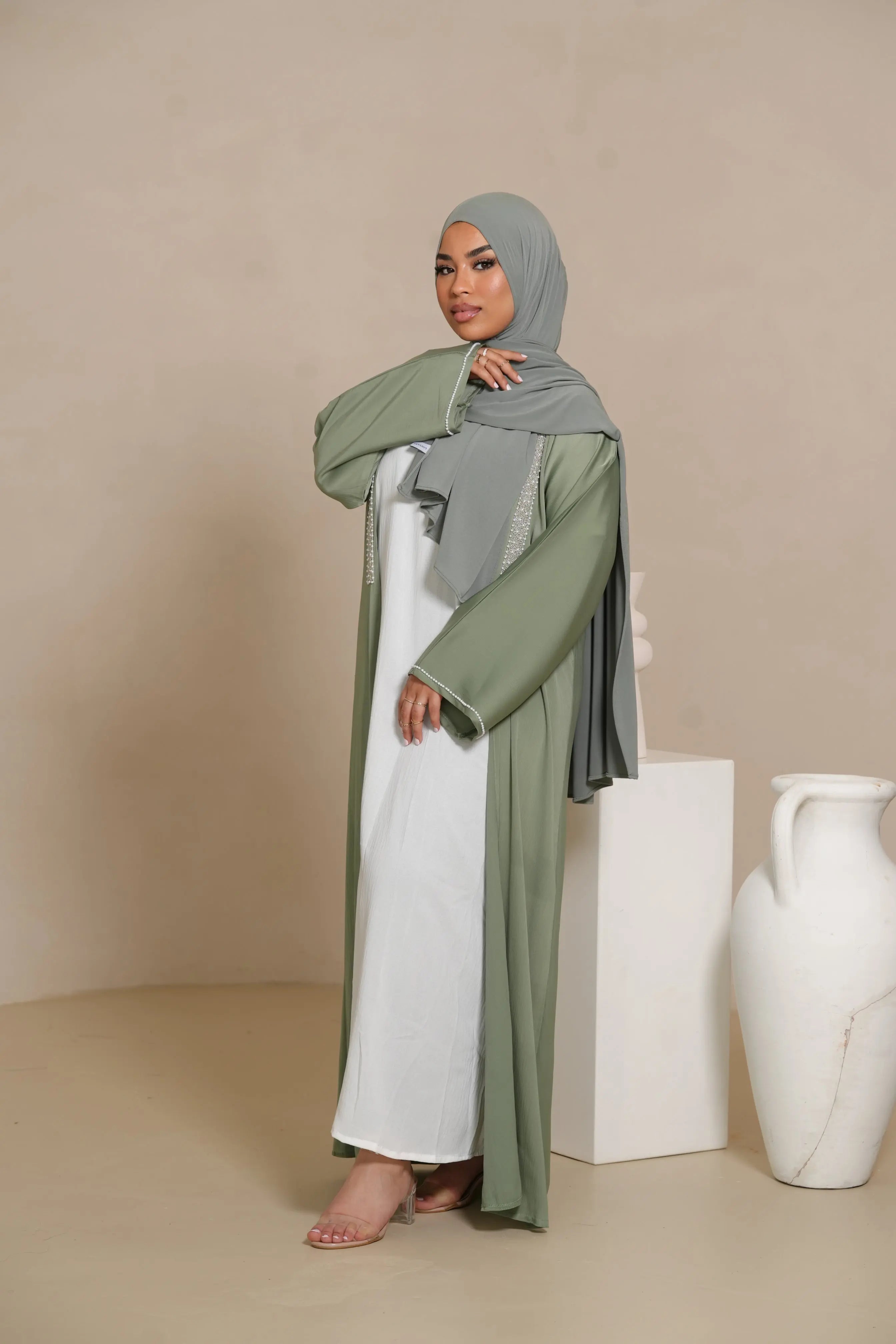 Pearl Stroke Abaya - Olive Losyana.Shop