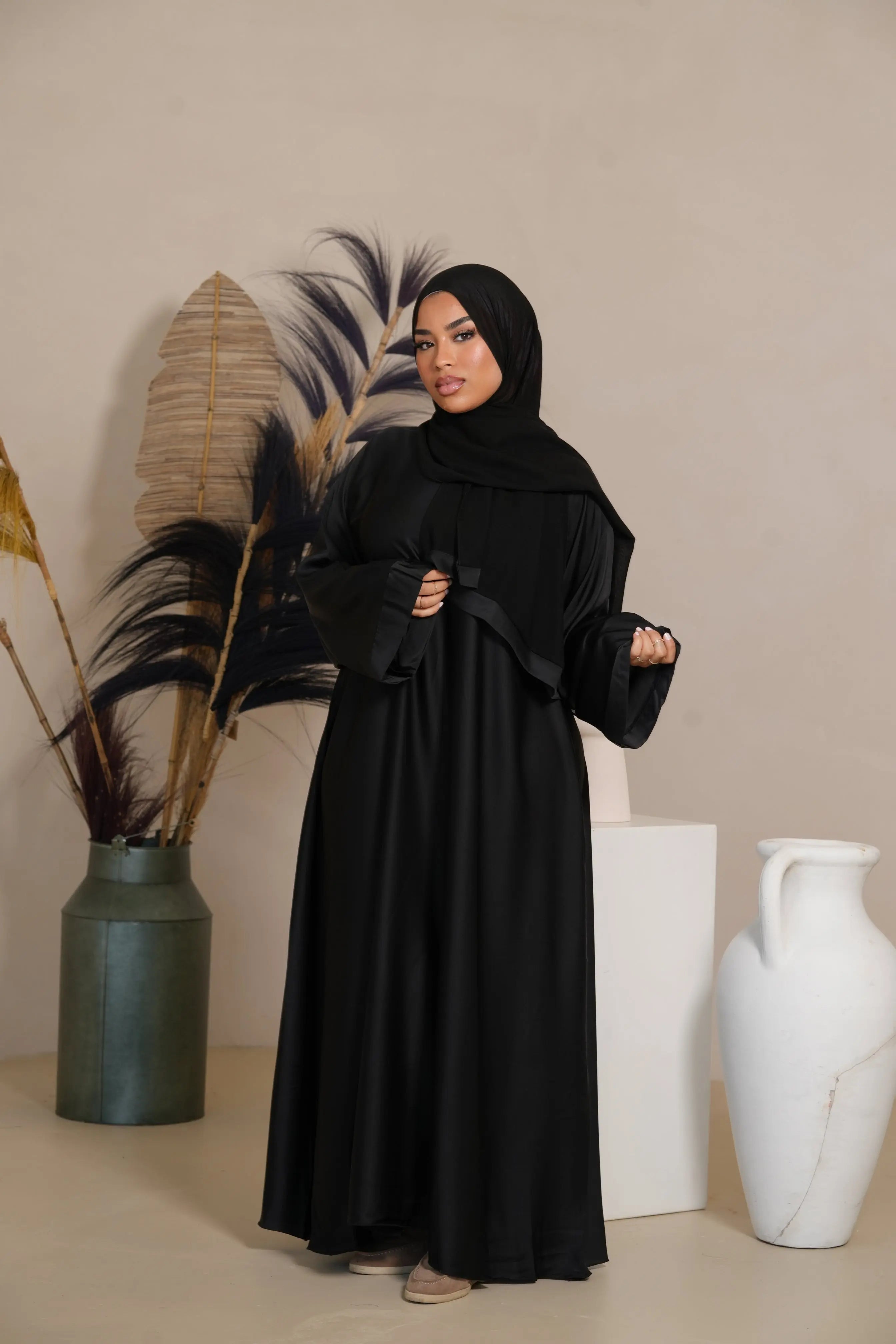 DXB Satin Abaya - black Losyana.Shop