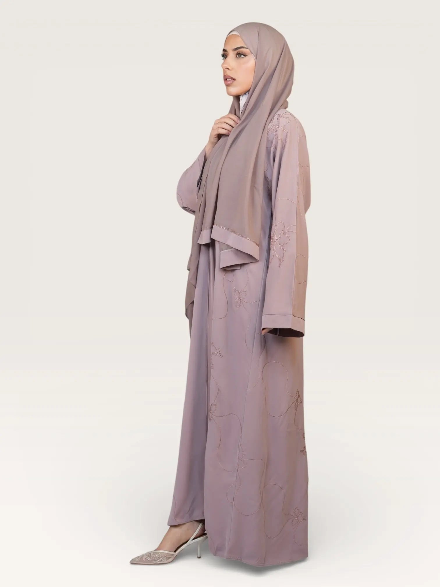 glitter abaya - almond