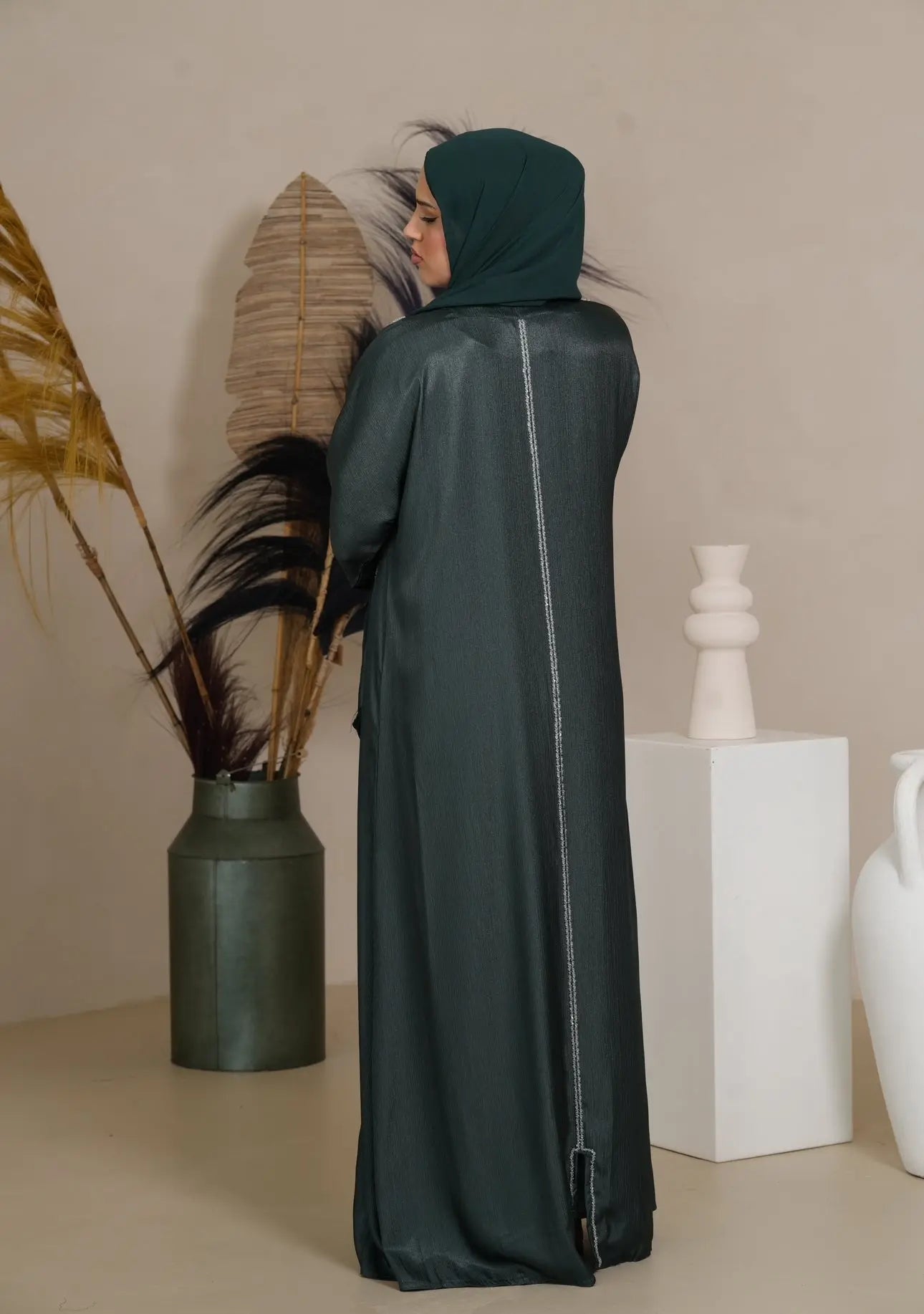 Brightstone shine Abaya -  Royal Green Losyana.Shop