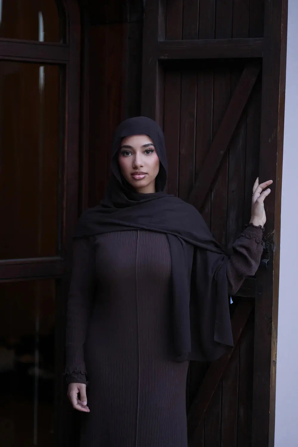 RUFFLED MAXI DRESS - ESPRESSO Losyana.nl