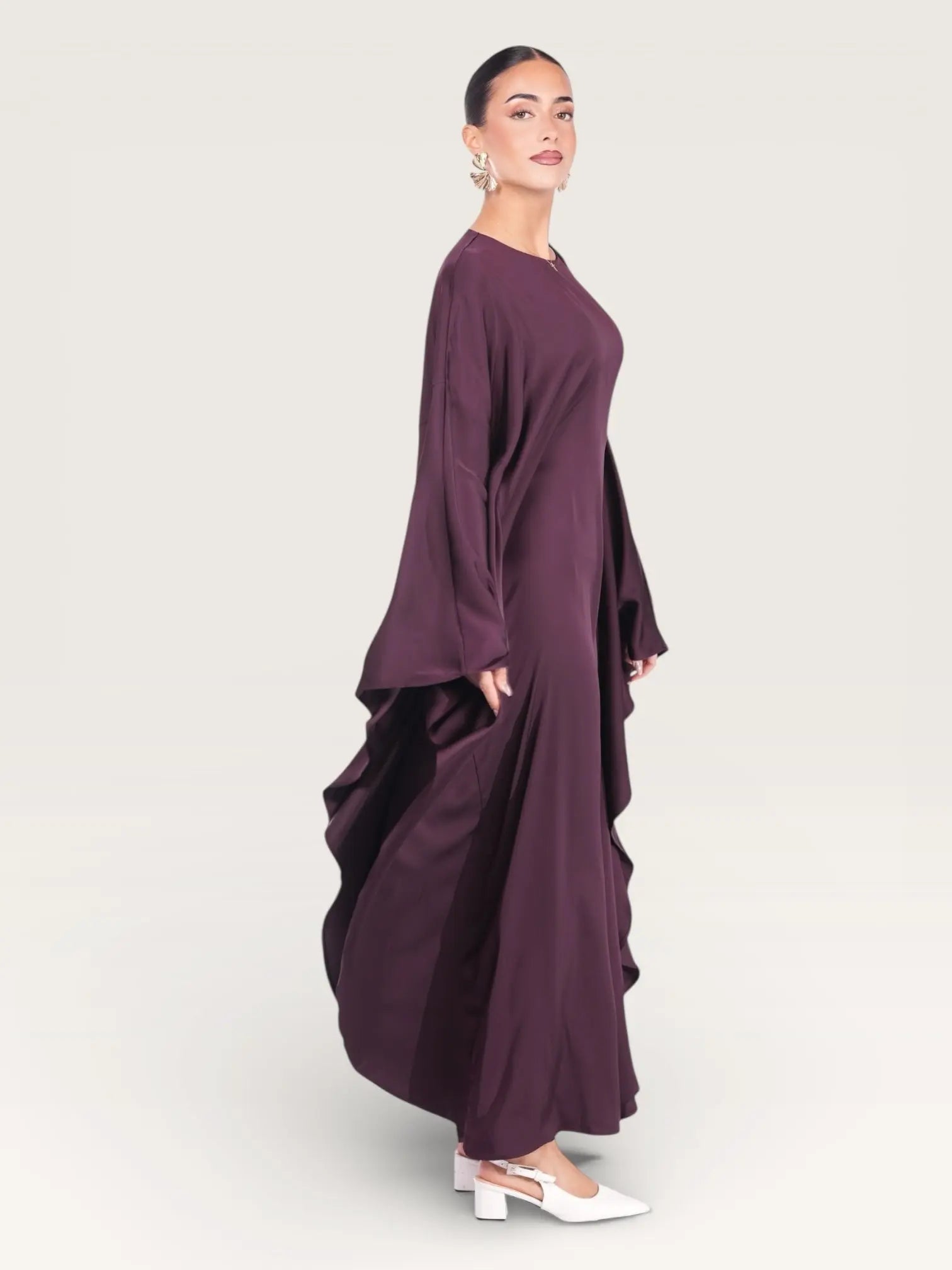 royal satin abaya - eggplant