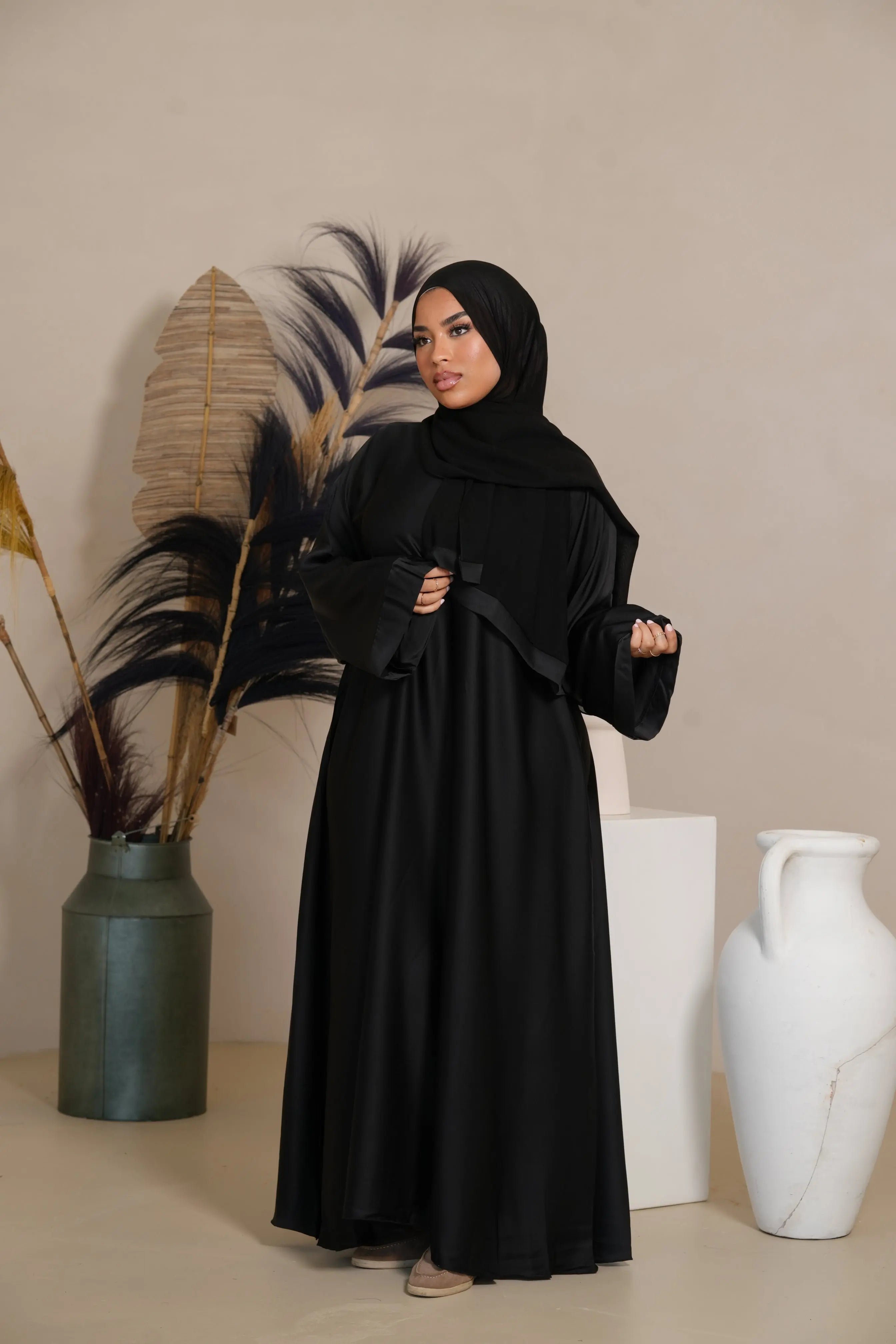 DXB Satin Abaya - black Losyana.Shop