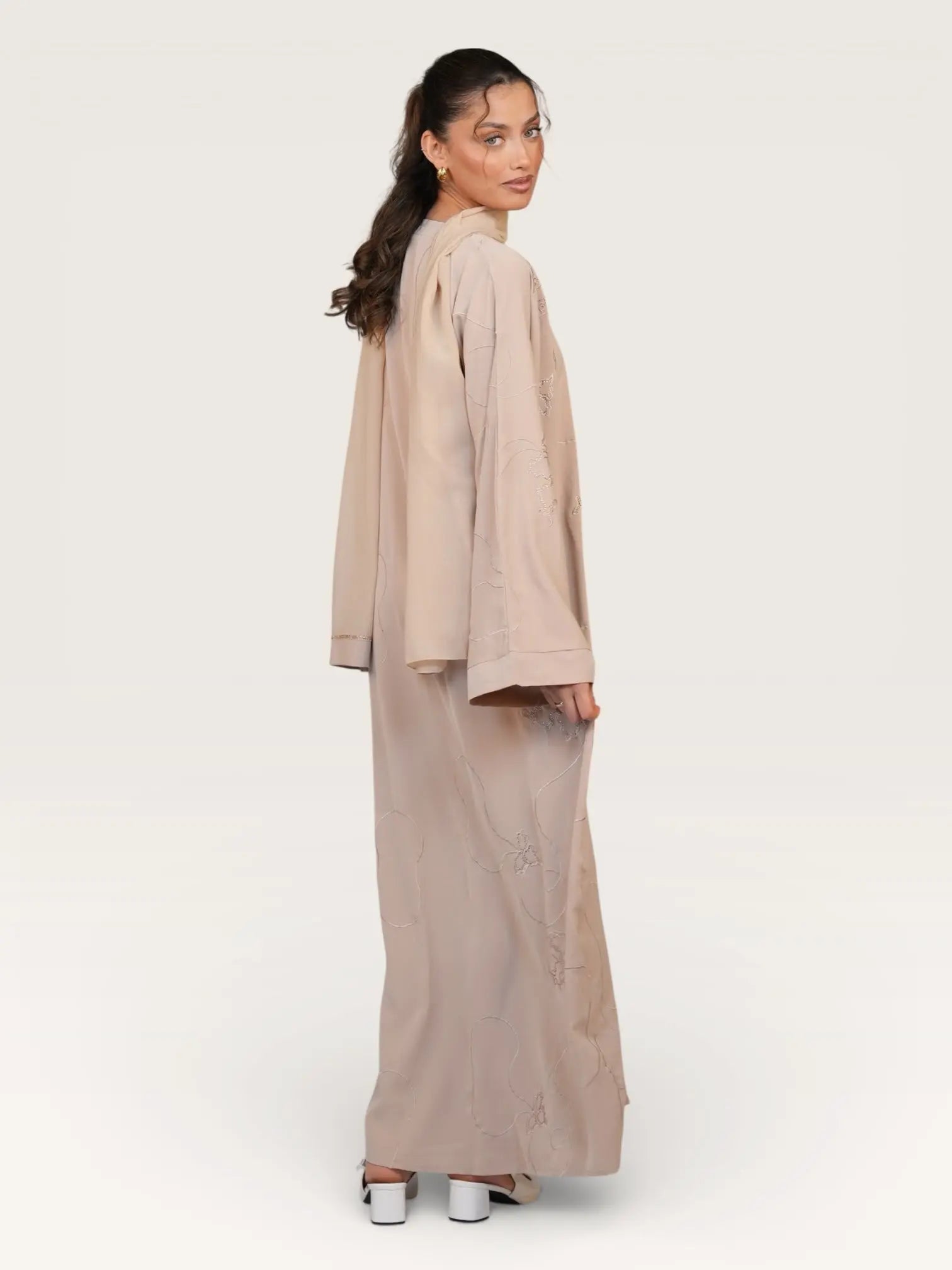 glitter abaya - beige
