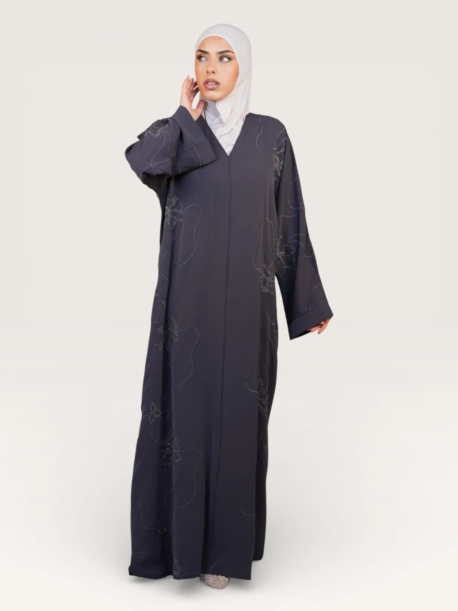 glitter abaya - dark grey