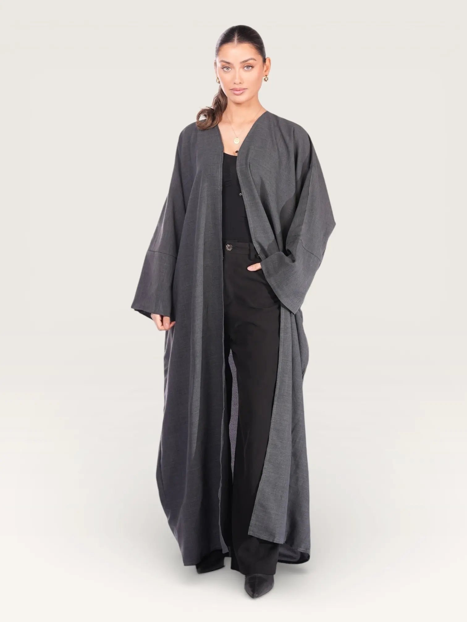 linen abaya - dark grey