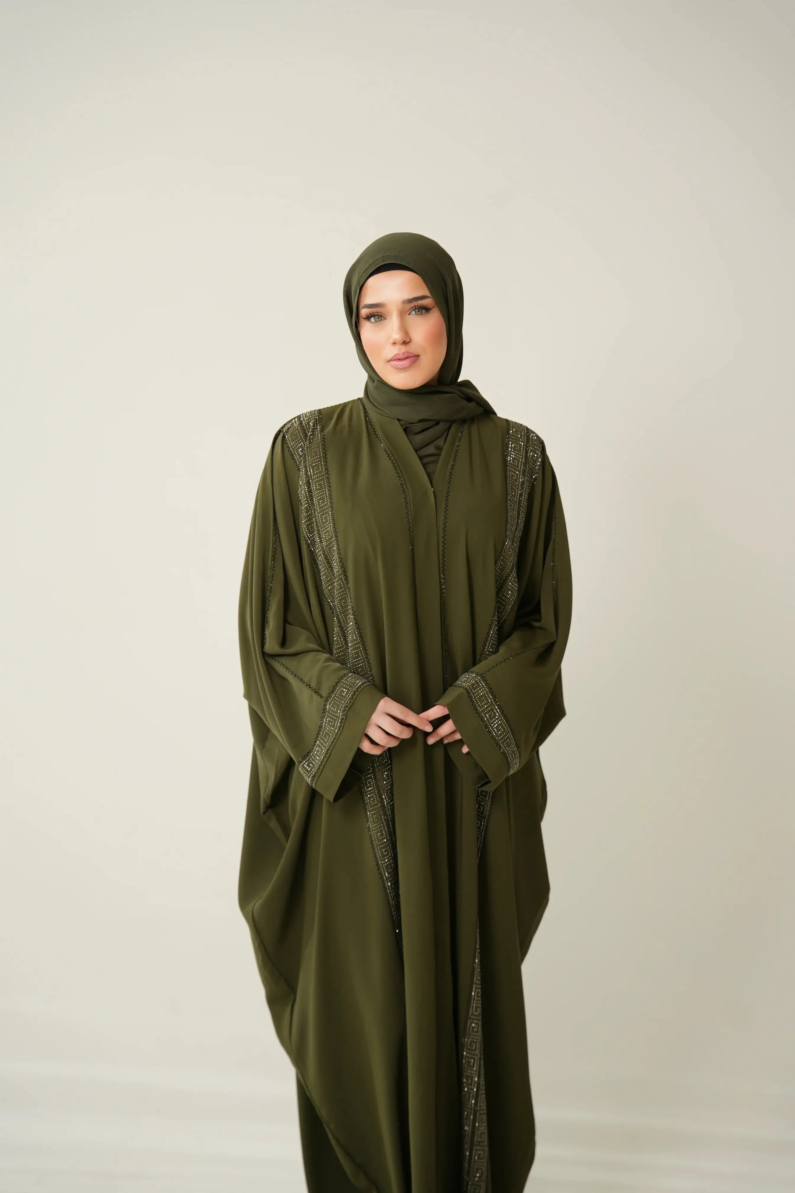 Emirate abaya - Khaki Green Losyana.Shop