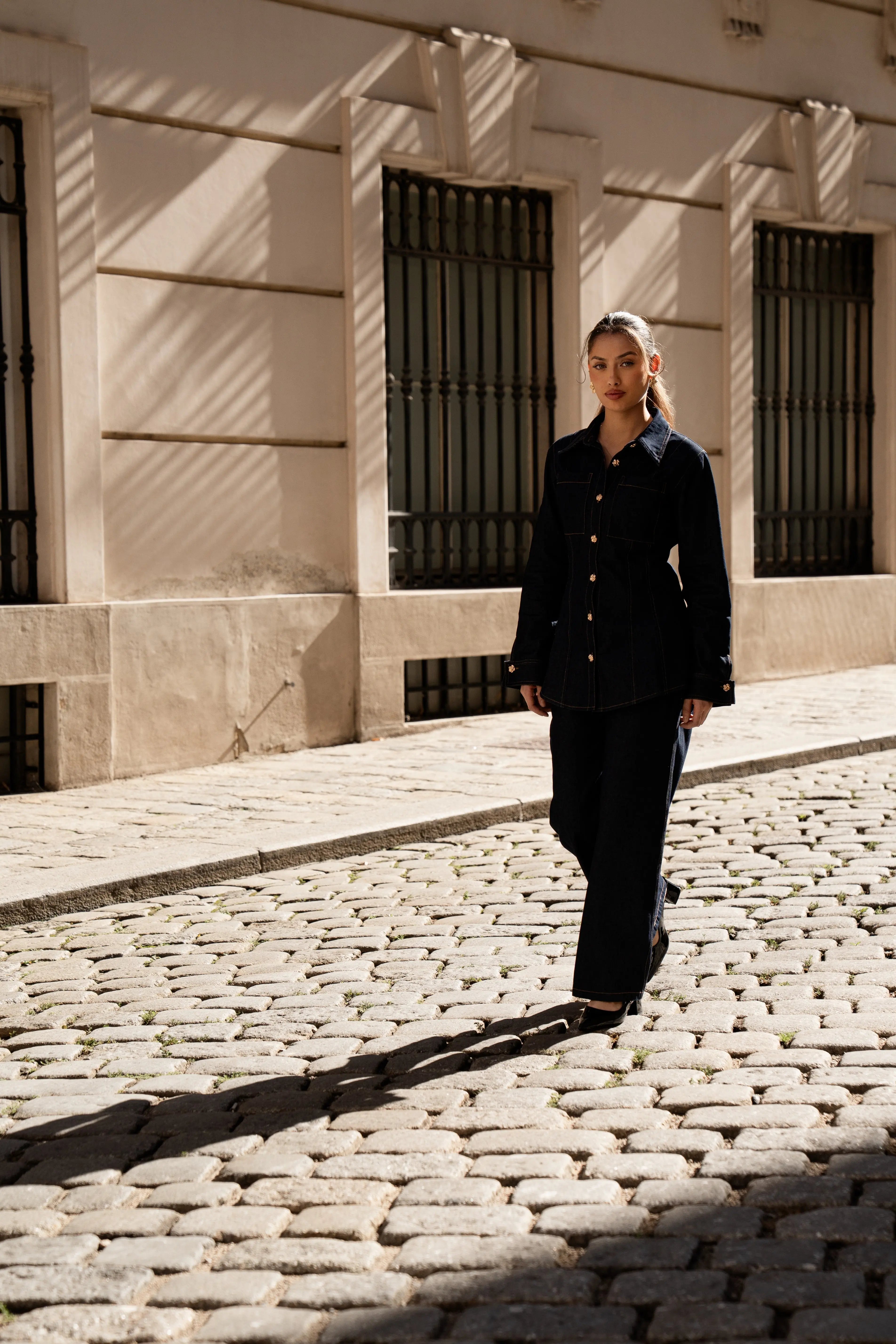 denim gold button shirt Losyana.Shop