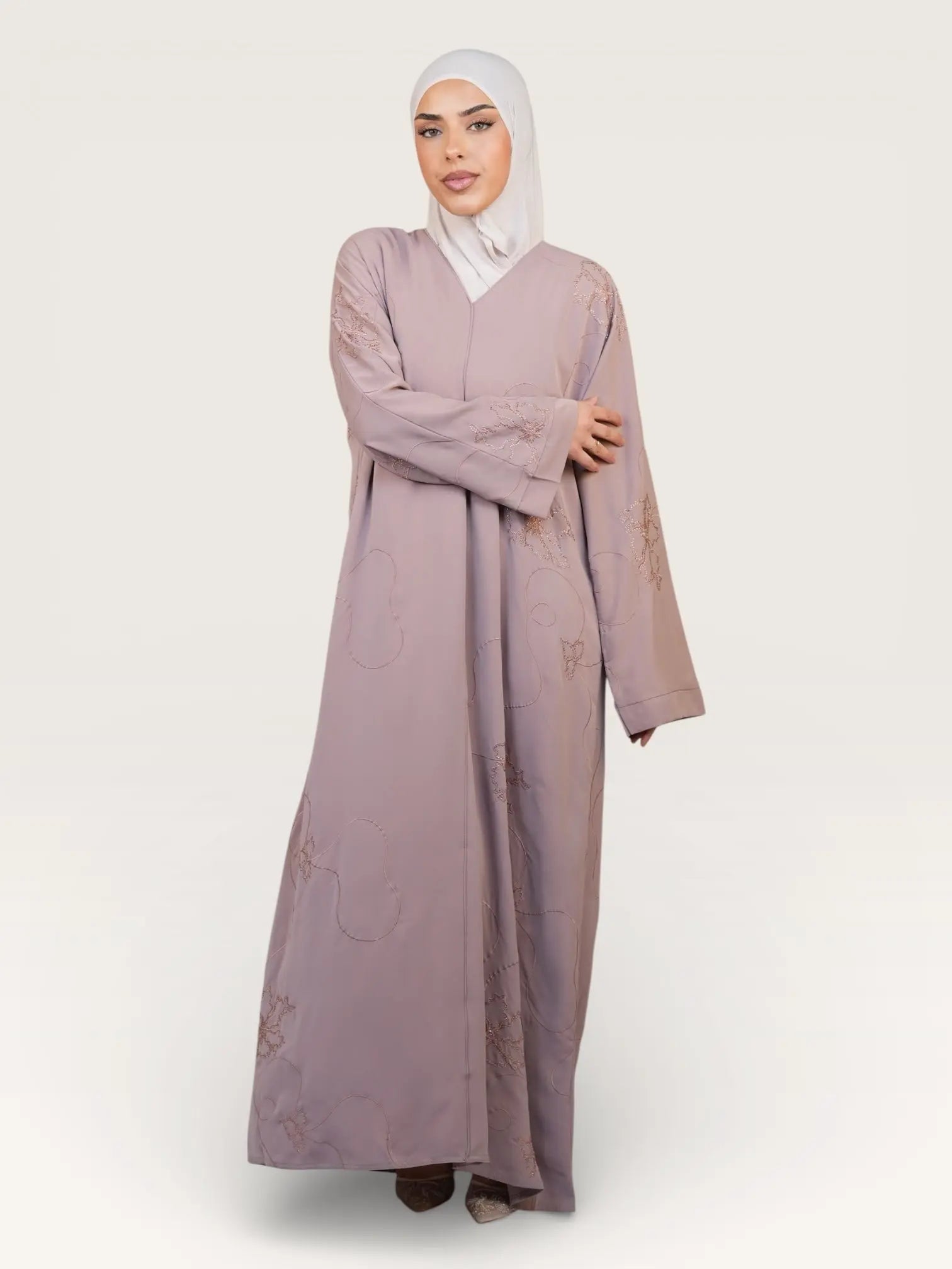 glitter abaya - almond
