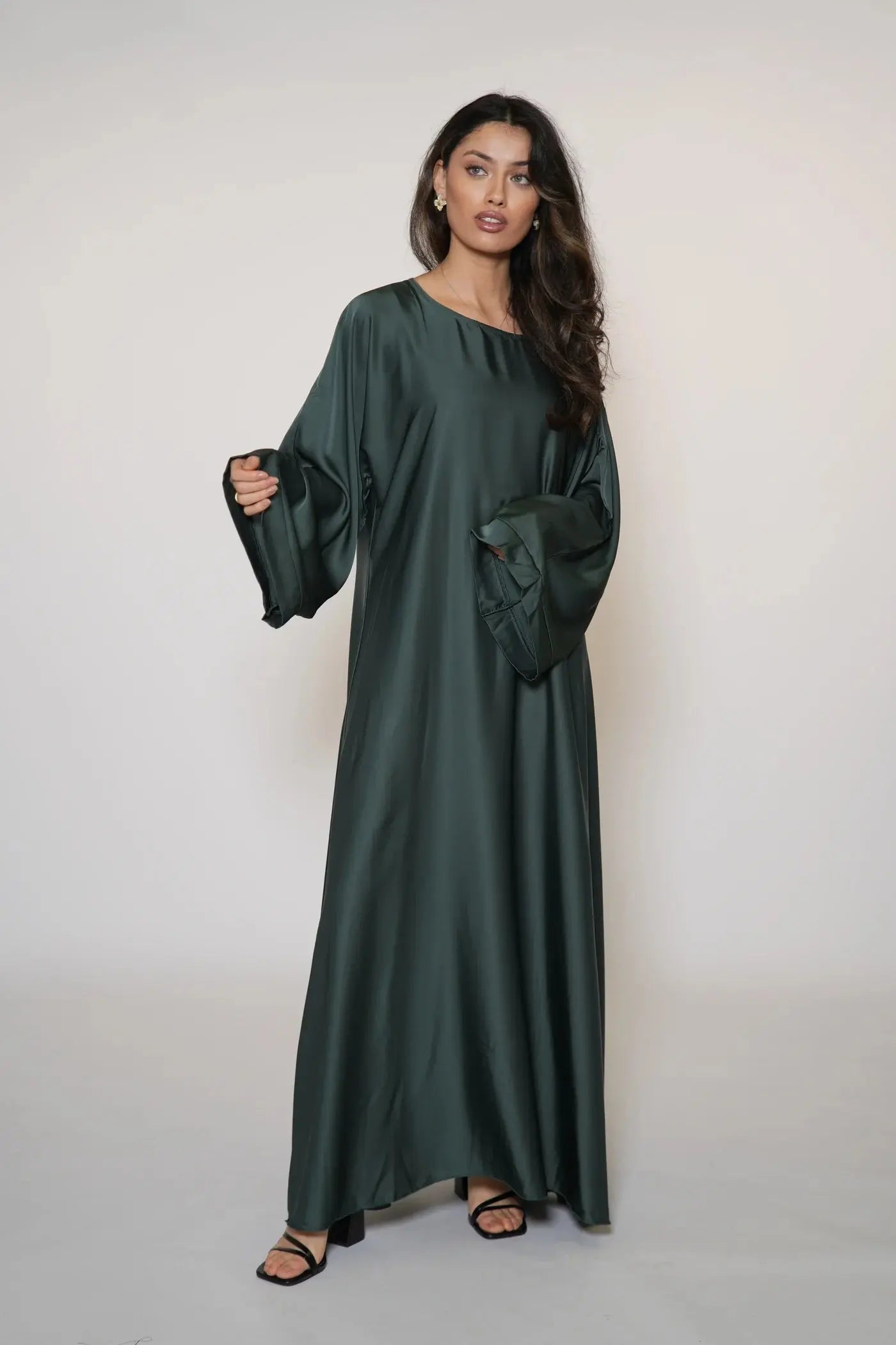 DXB Satin Abaya - royal green Losyana.Shop