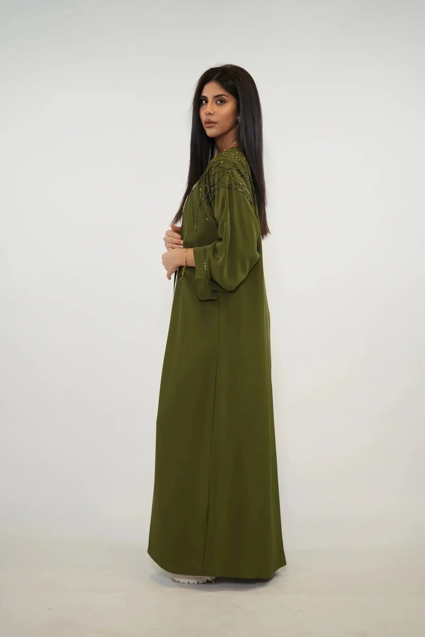 Emirate abaya- Khaki Green Losyana.Shop