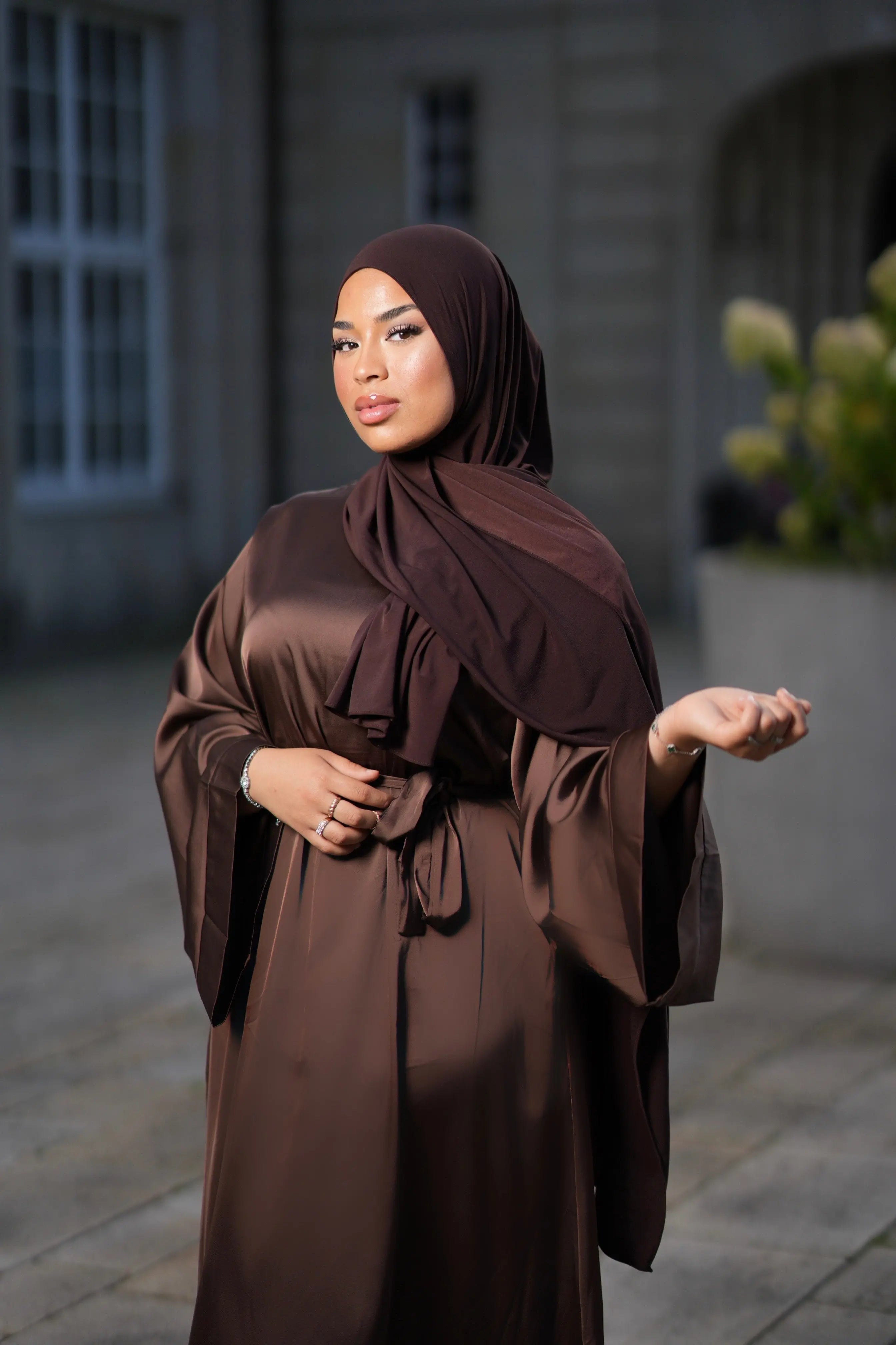 Dubai Satin Abaya - brown sugar Losyana.Shop